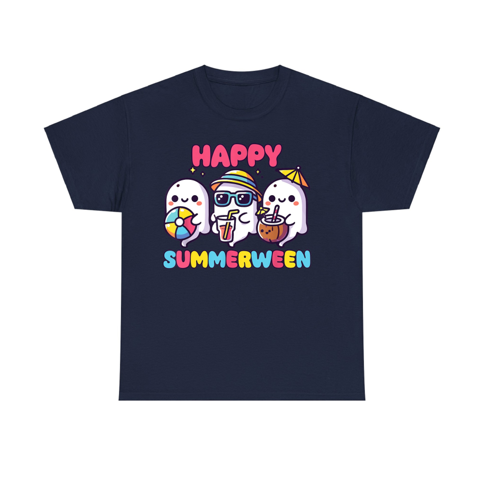 Happy Summerween Cute Kawaii Ghosts Halloween in Summer T-Shirt