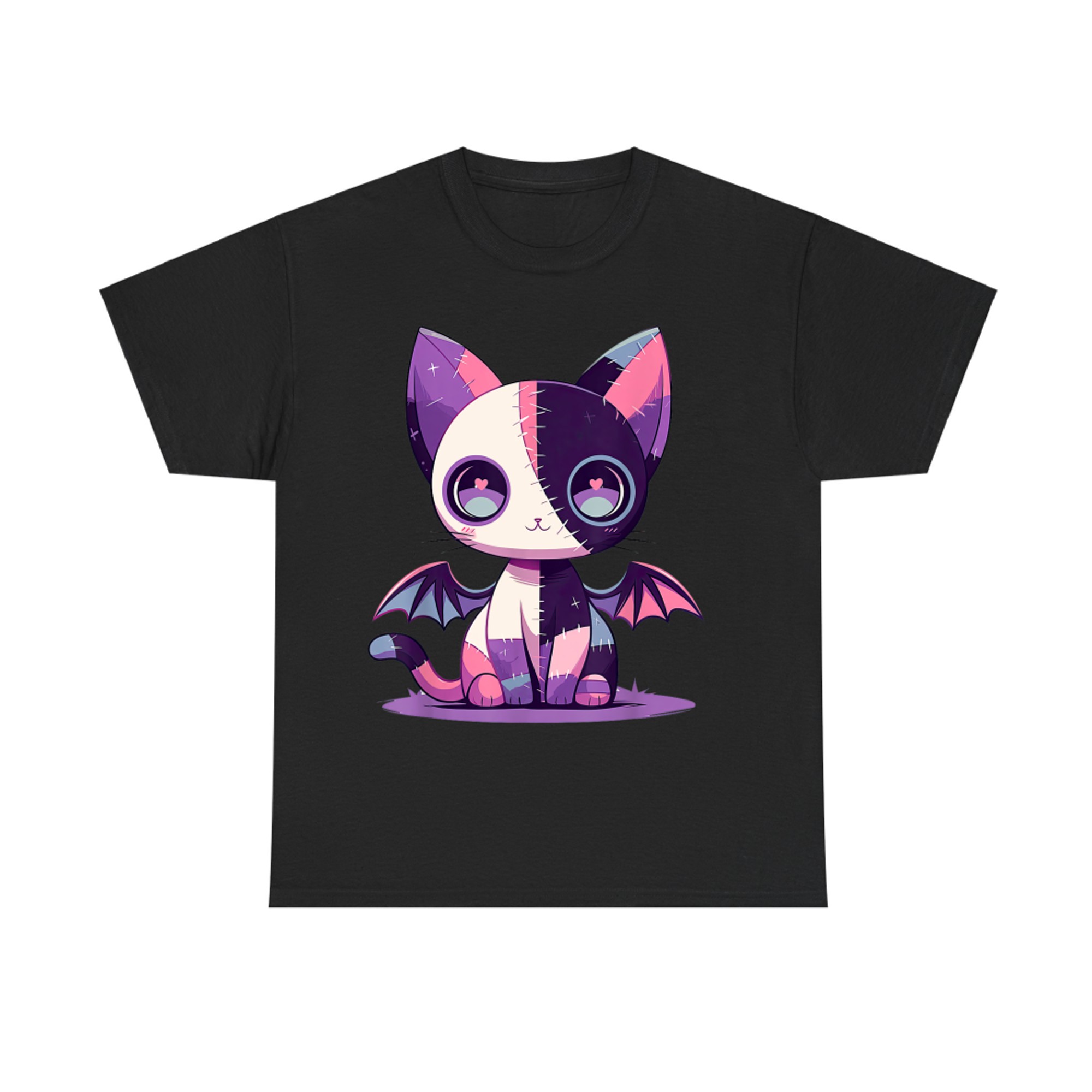 Kawaii Patchwork Zombie Cat with Bat Wings Creepy Cute T-Shirt
