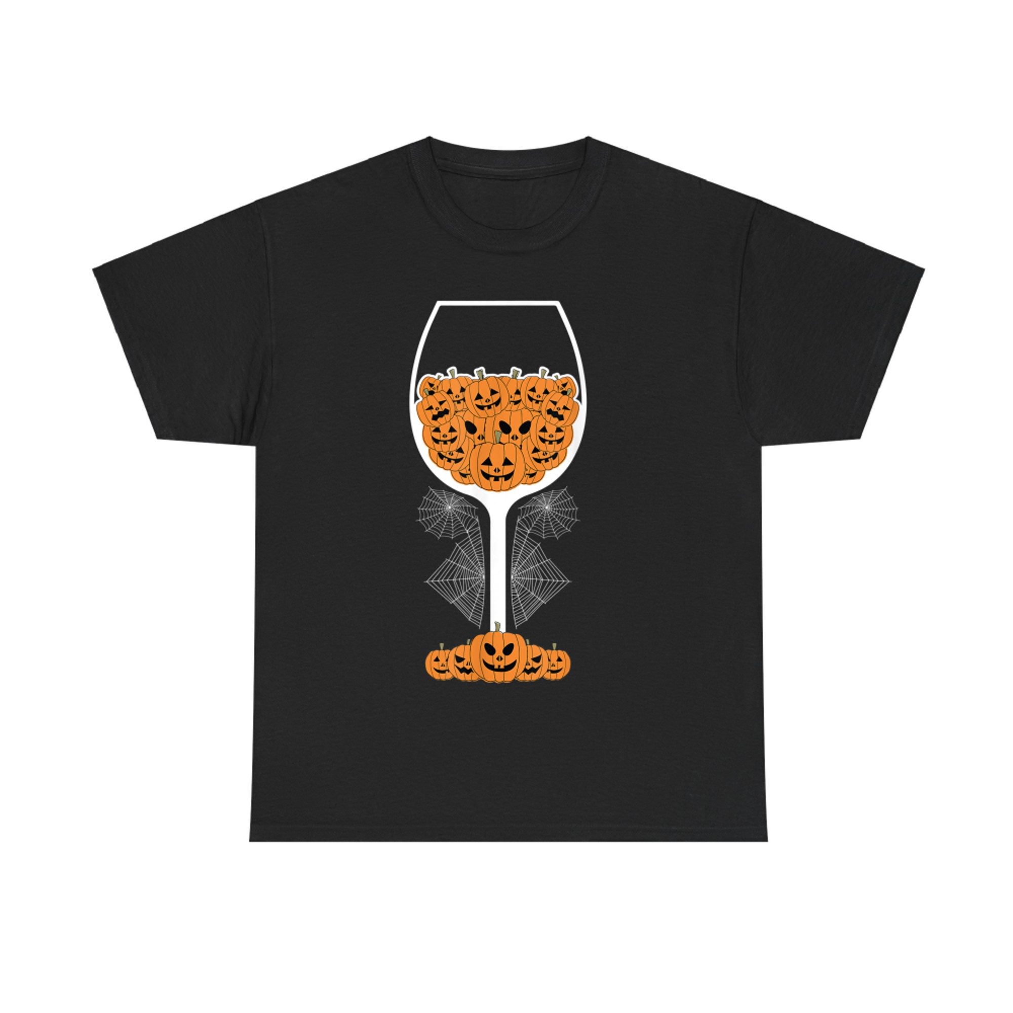 Pumpkin Wine Glass Spider Web Costume Easy Halloween T-Shirt