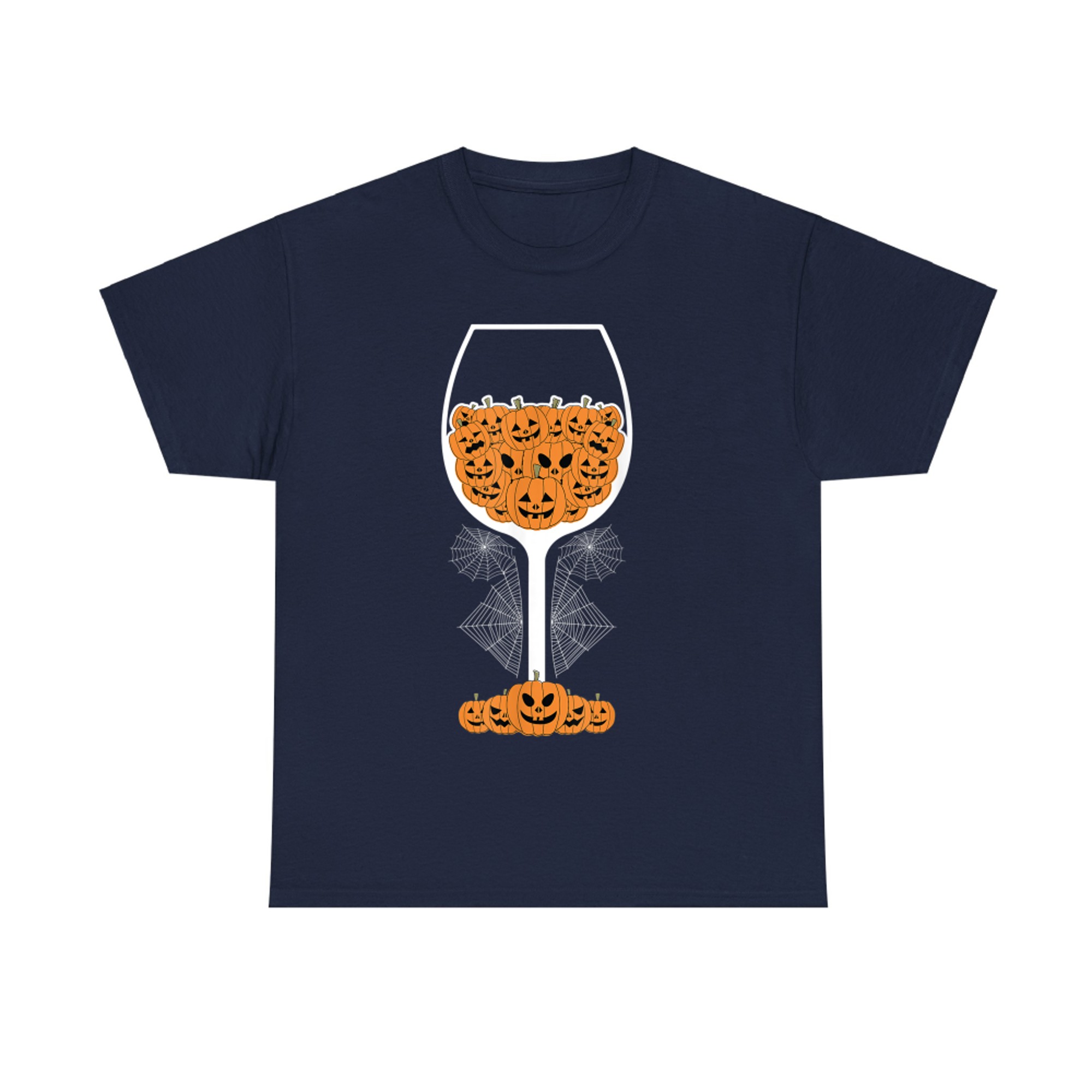 Pumpkin Wine Glass Spider Web Costume Easy Halloween T-Shirt