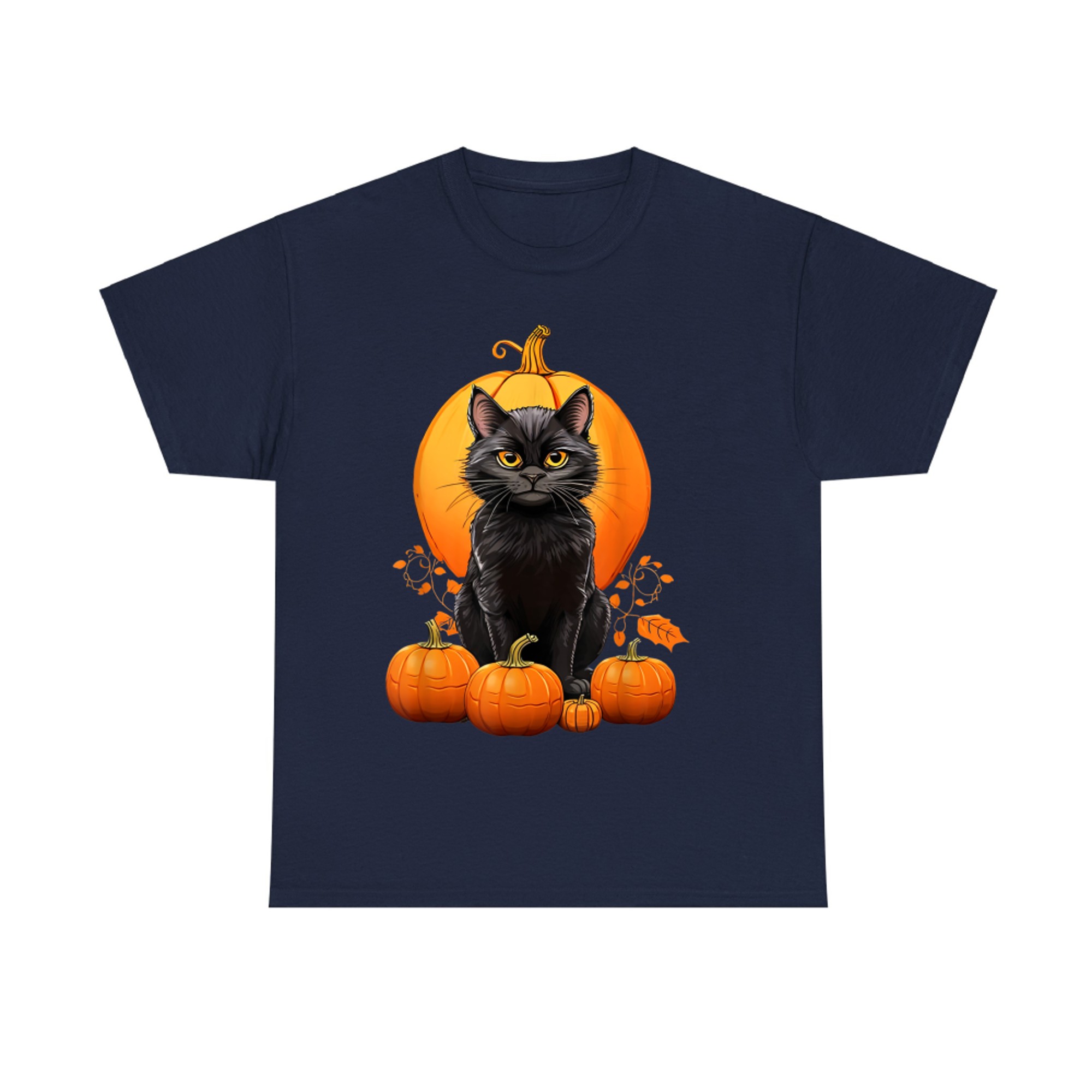 Retro Black Cat Halloween Pumpkin Costume T-Shirt