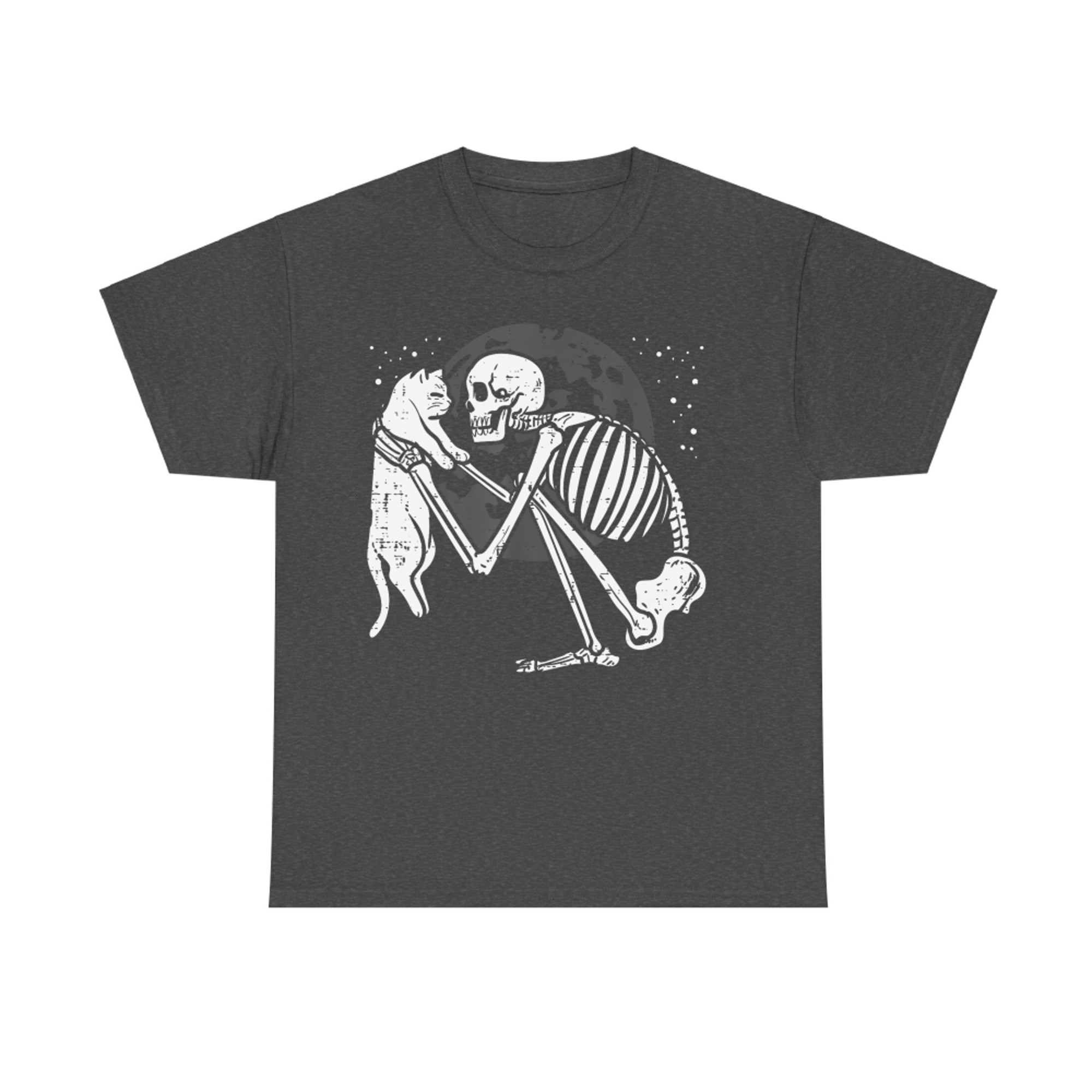 Skeleton and Cat Moonlight Hug Gothic Halloween T-Shirt