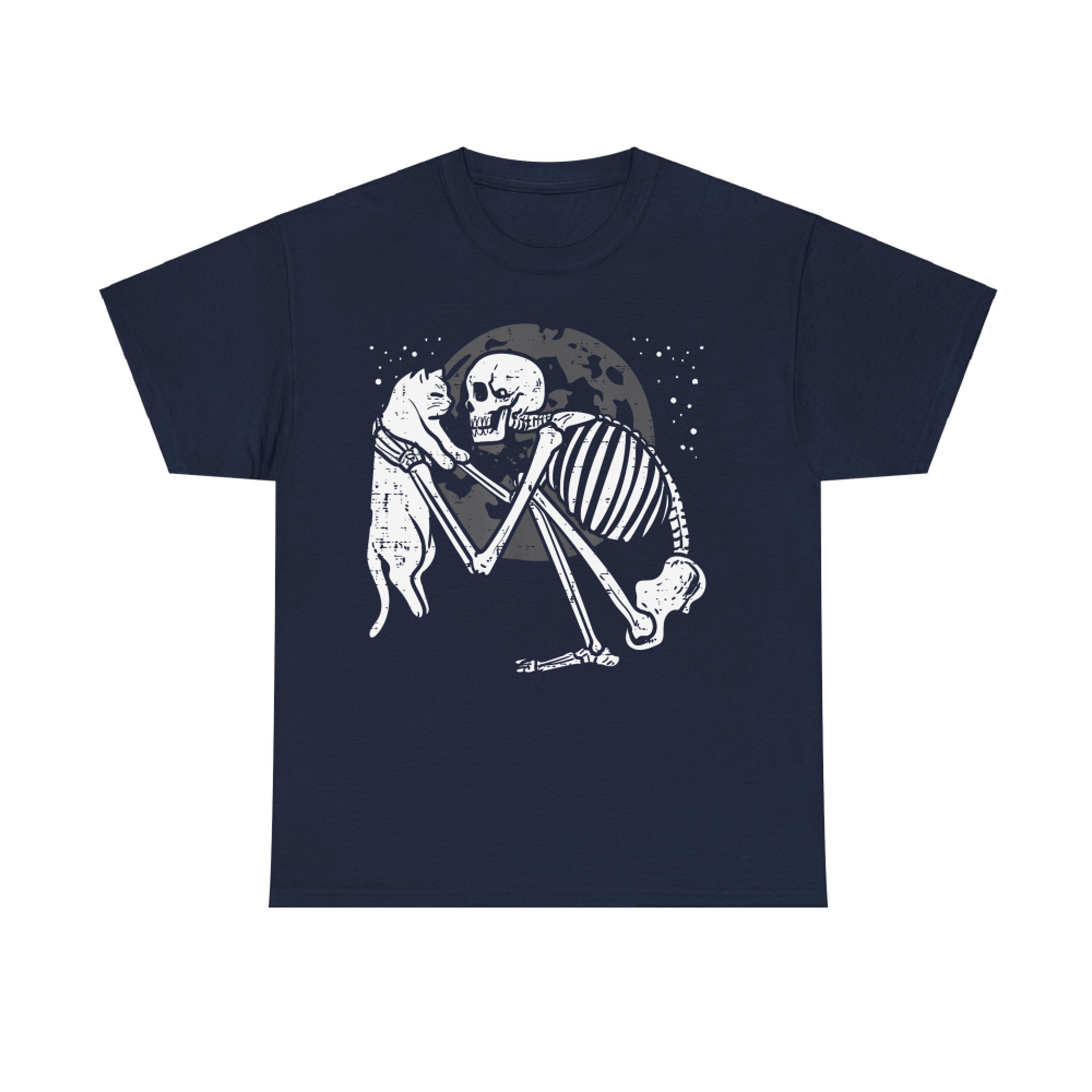 Skeleton and Cat Moonlight Hug Gothic Halloween T-Shirt