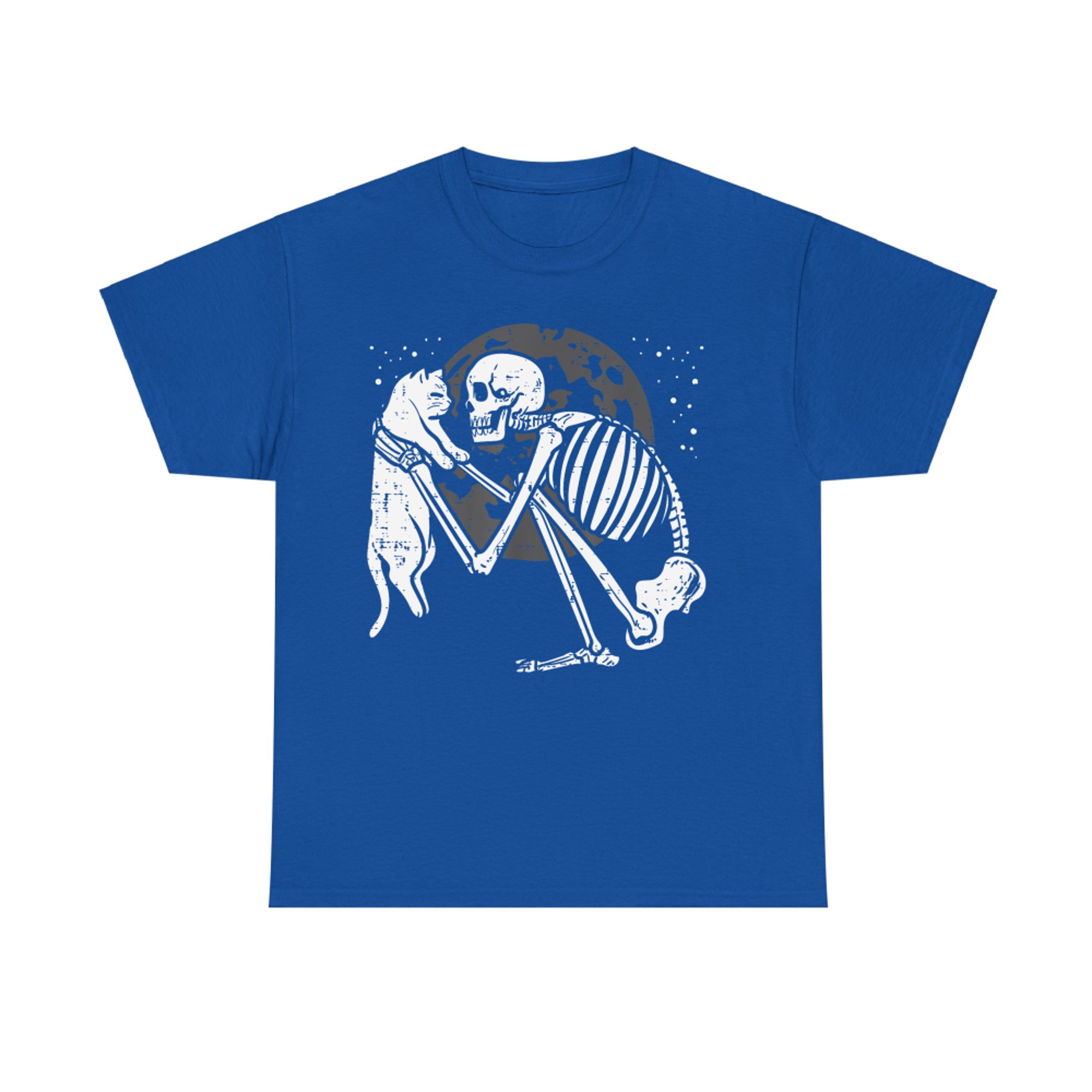 Skeleton and Cat Moonlight Hug Gothic Halloween T-Shirt