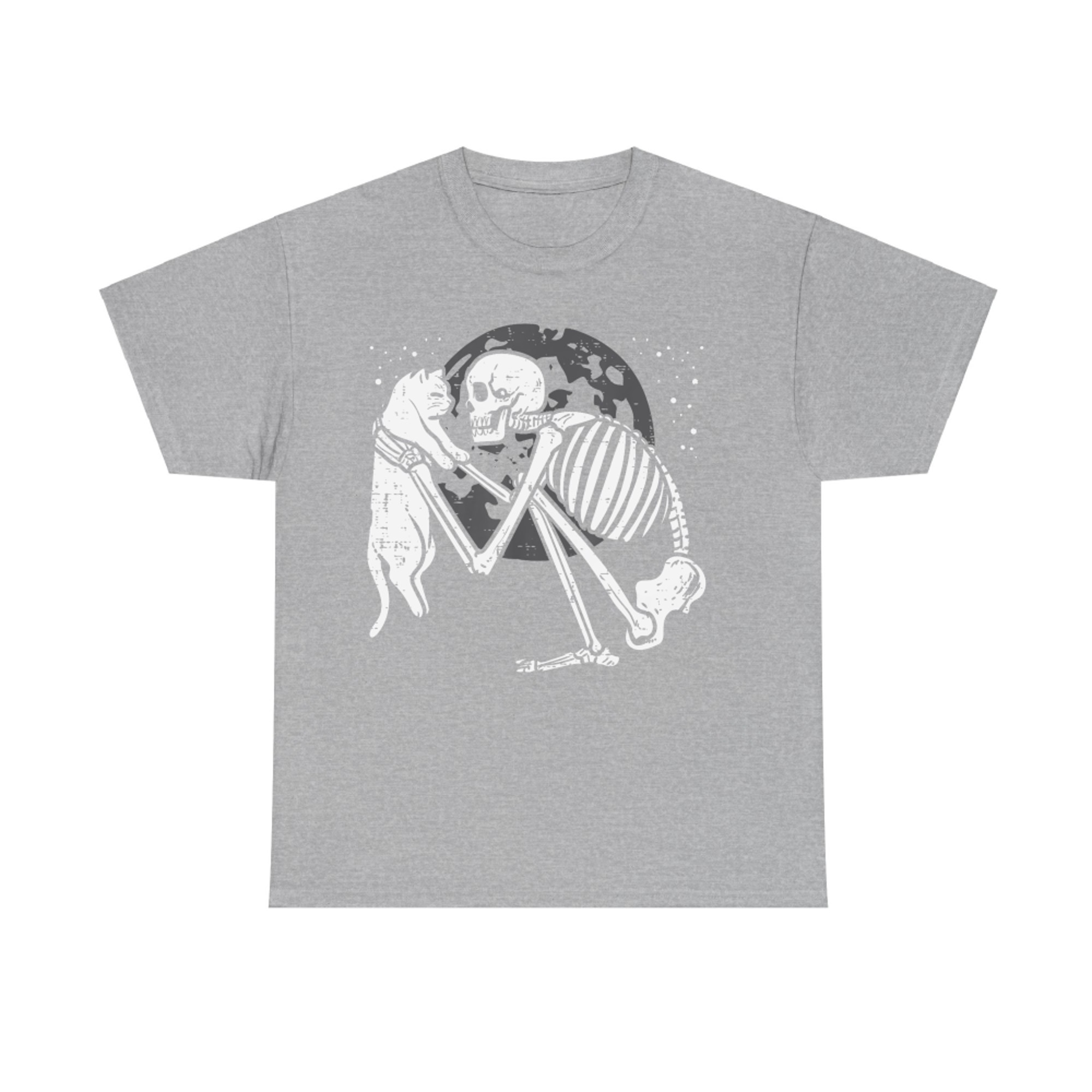 Skeleton and Cat Moonlight Hug Gothic Halloween T-Shirt