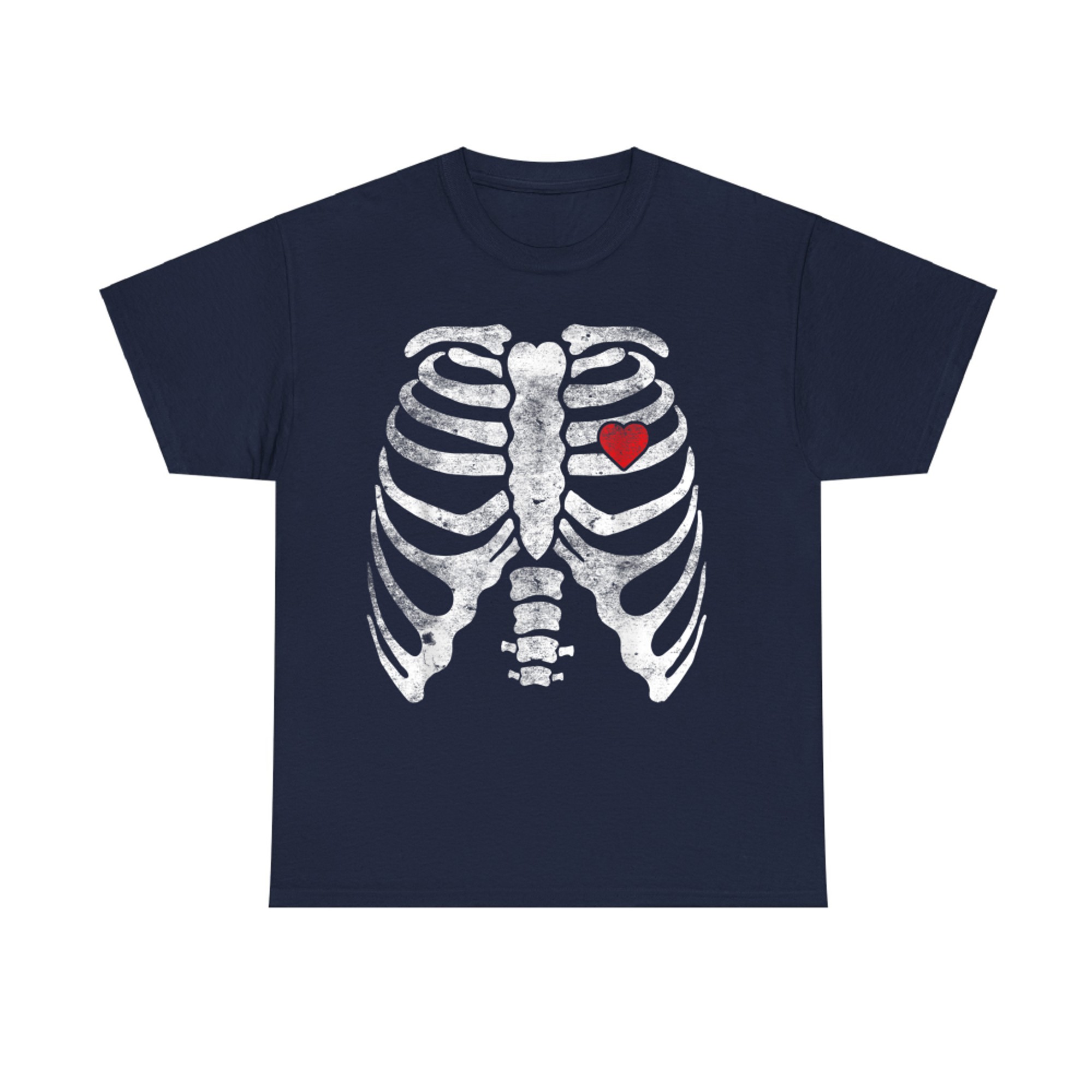 Skeleton Rib Cage with Red Heart Funny X-Ray Halloween T-Shirt