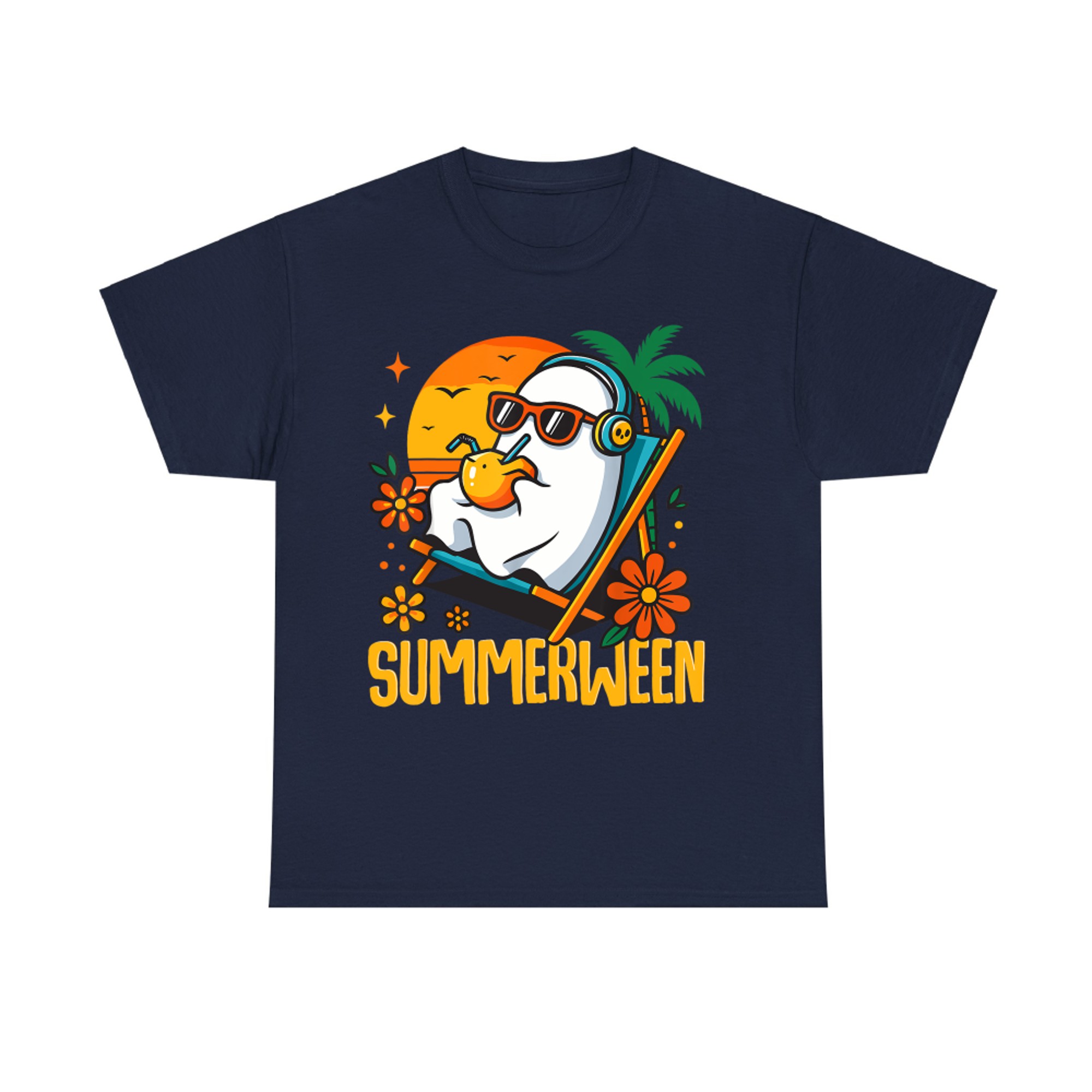 Summerween Ghost Retro Vibe Halloween Beach Costume T-Shirt