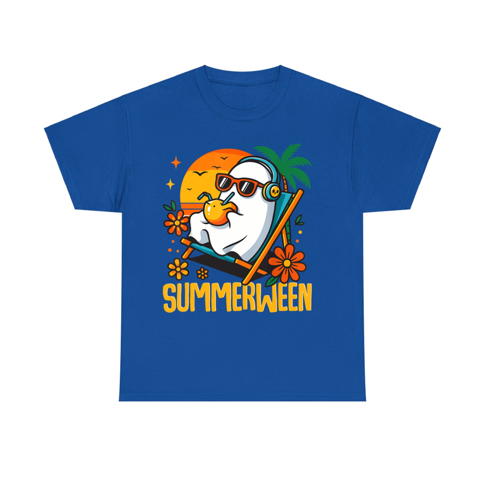 Summerween Ghost Retro Vibe Halloween Beach Costume T-Shirt