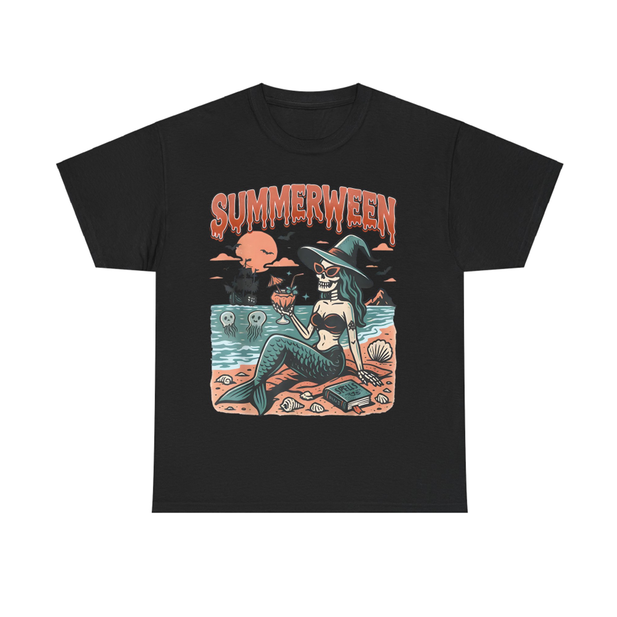 Summerween Mermaid Skeleton Spooky Beach Witch Costume T-Shirt