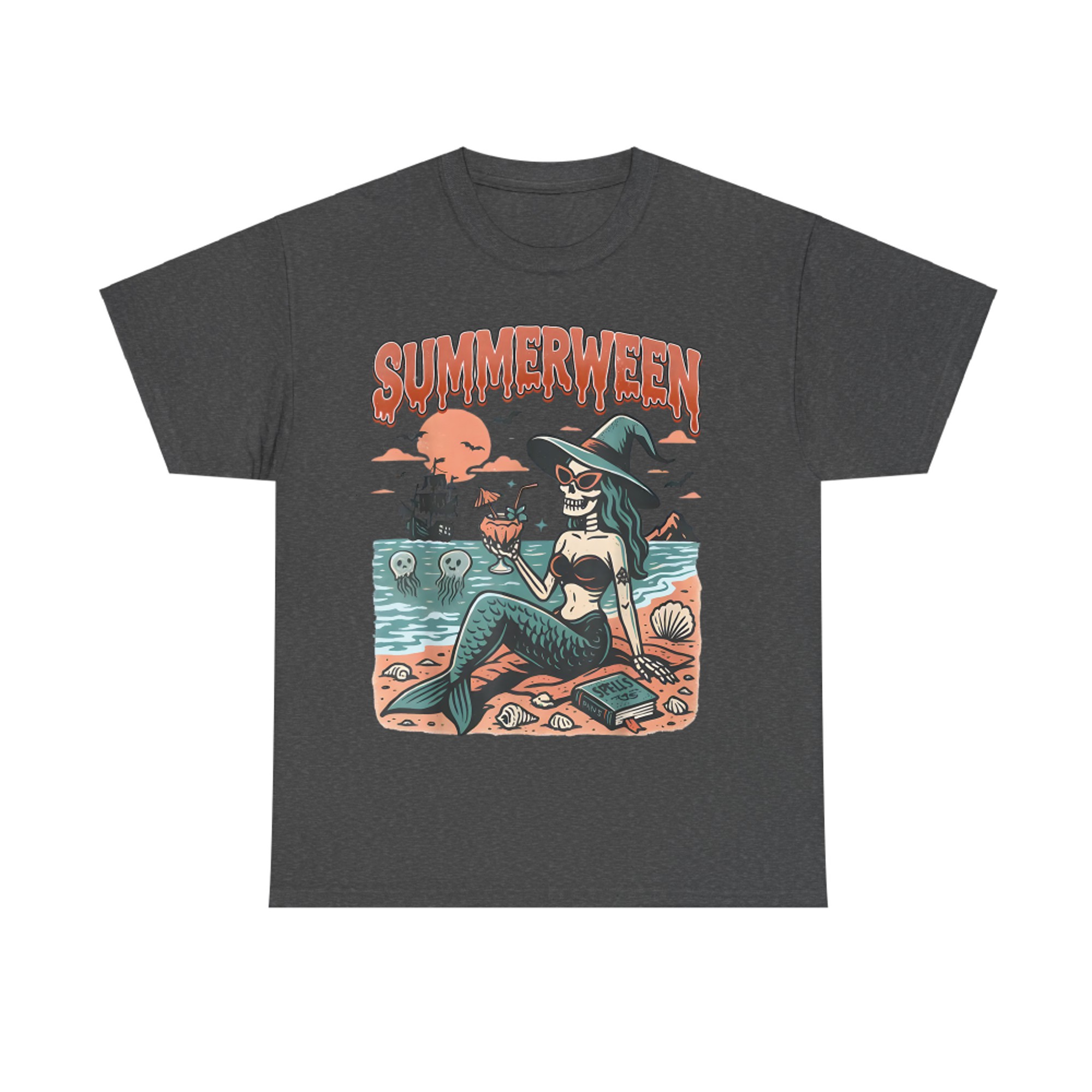 Summerween Mermaid Skeleton Spooky Beach Witch Costume T-Shirt
