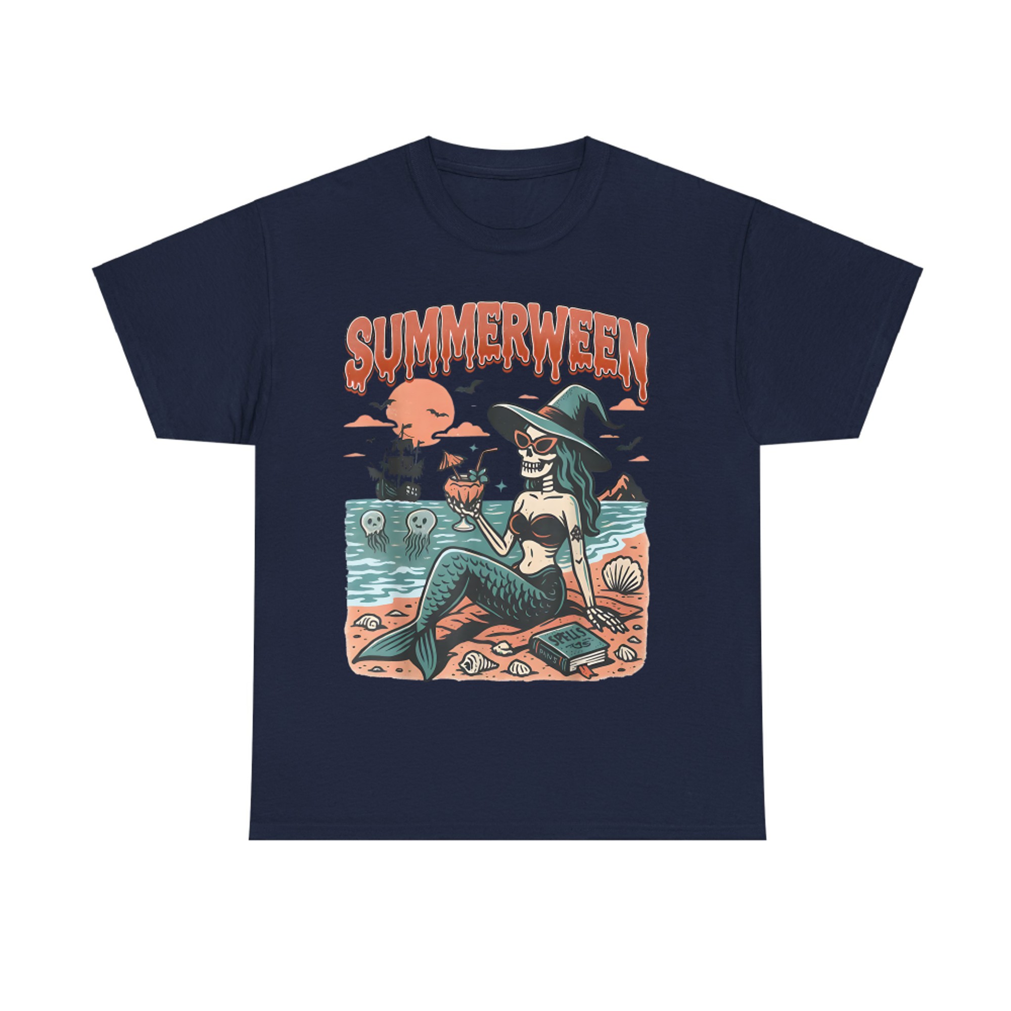 Summerween Mermaid Skeleton Spooky Beach Witch Costume T-Shirt