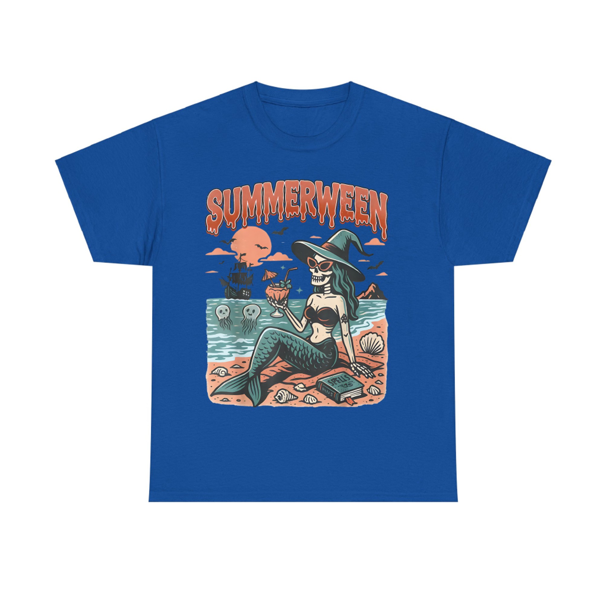 Summerween Mermaid Skeleton Spooky Beach Witch Costume T-Shirt