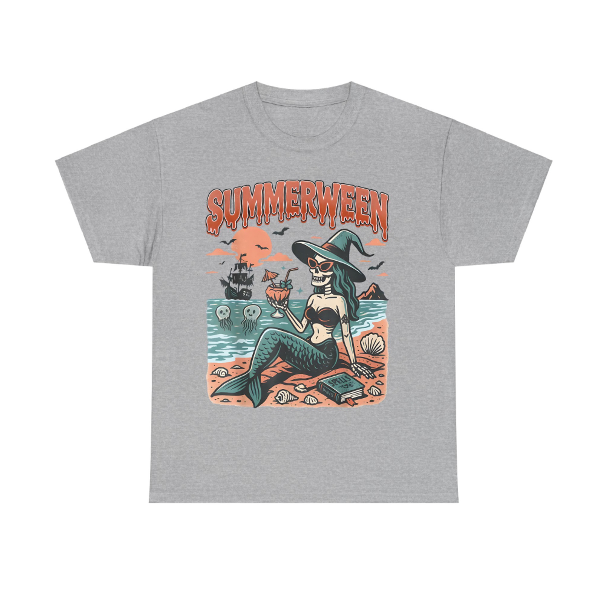 Summerween Mermaid Skeleton Spooky Beach Witch Costume T-Shirt