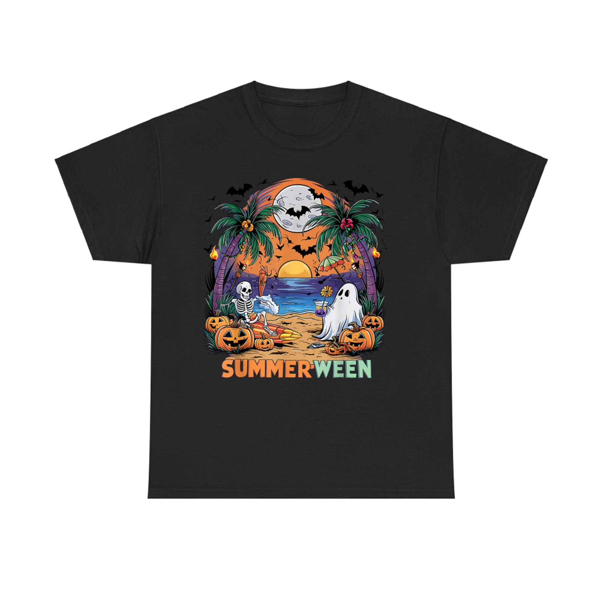 Summerween Skeleton Ghost Beach Party Halloween Vibe T-Shirt