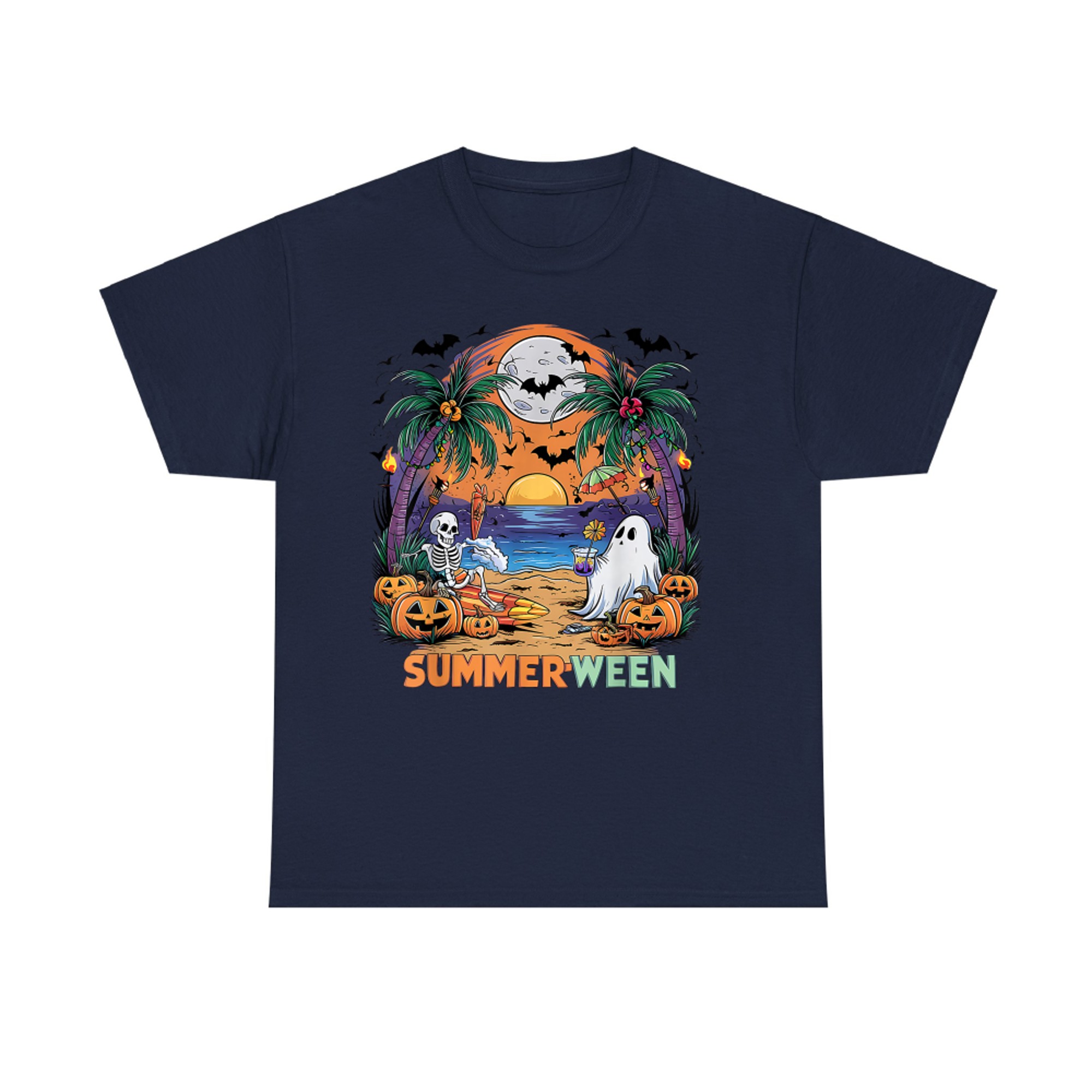 Summerween Skeleton Ghost Beach Party Halloween Vibe T-Shirt