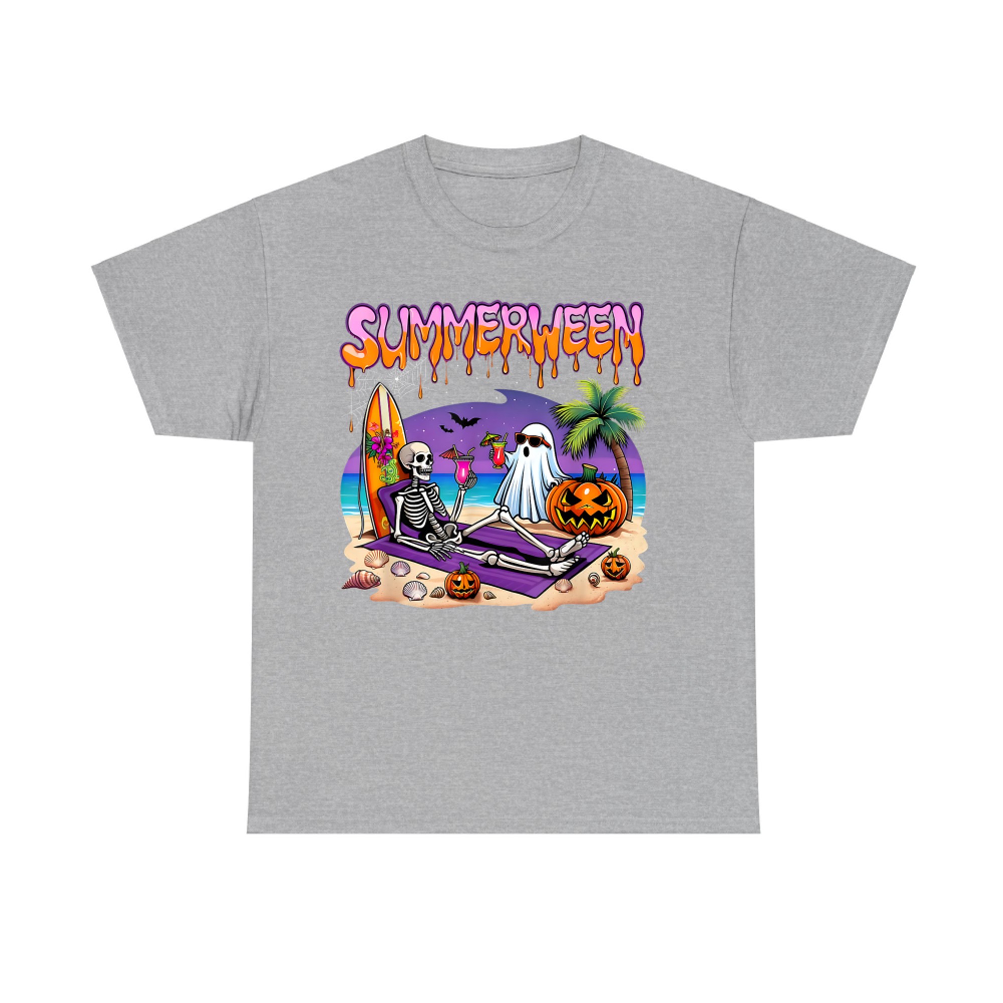 Summerween Skeleton Ghost Cocktail Beach Funny Spooky Halloween T-Shirt