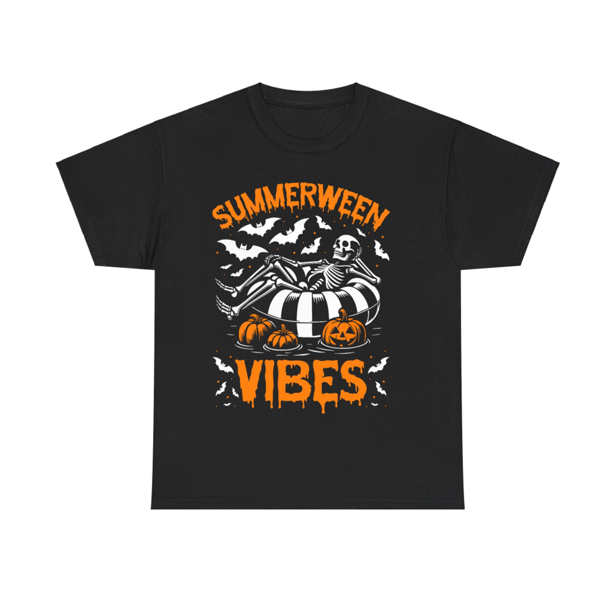Summerween Vibes Halloween Pool Skeleton Jack O’Lantern Spooky T-Shirt