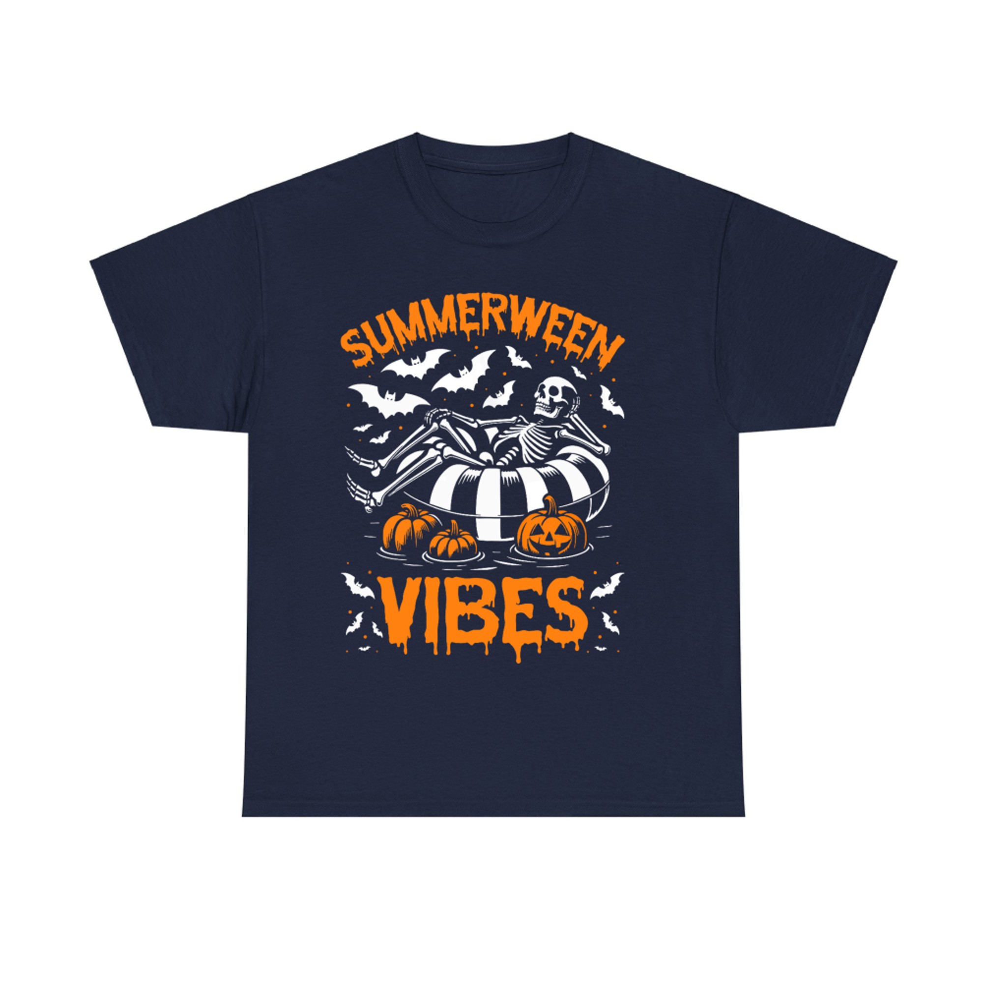 Summerween Vibes Halloween Pool Skeleton Jack O’Lantern Spooky T-Shirt