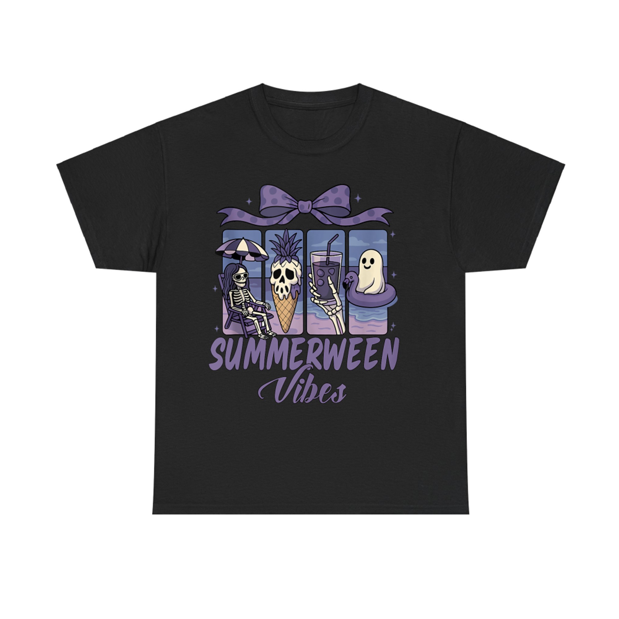 Summerween Vibes Kawaii Skeleton Ghost Purple T-Shirt
