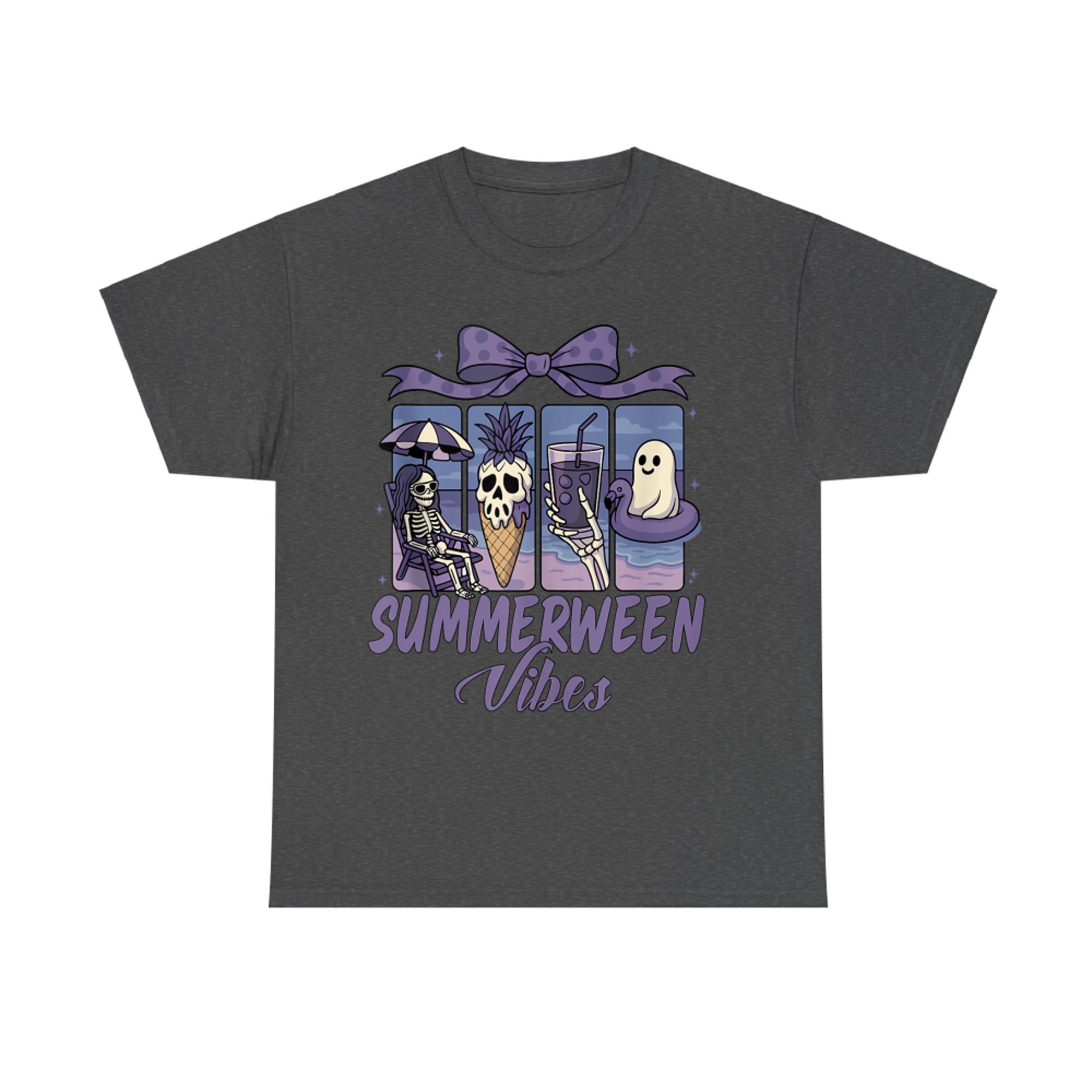 Summerween Vibes Kawaii Skeleton Ghost Purple T-Shirt