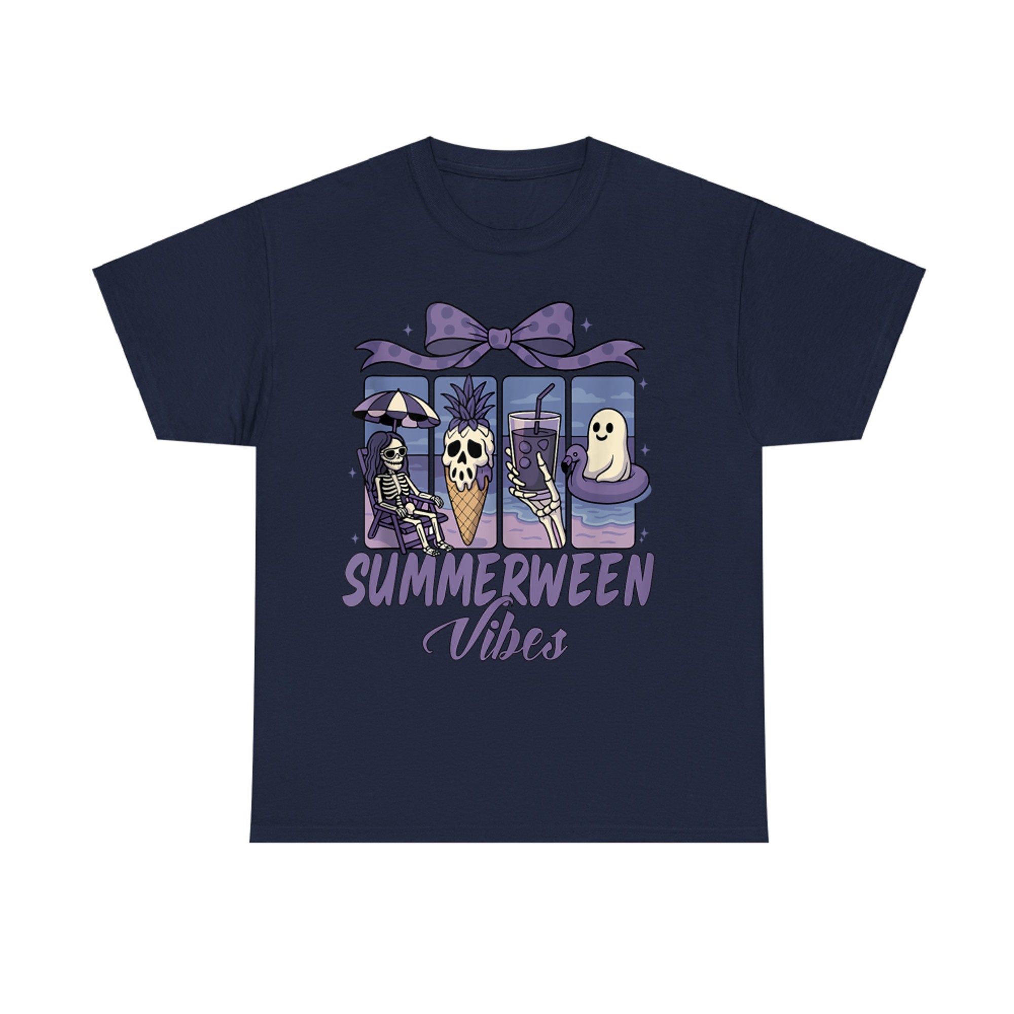 Summerween Vibes Kawaii Skeleton Ghost Purple T-Shirt