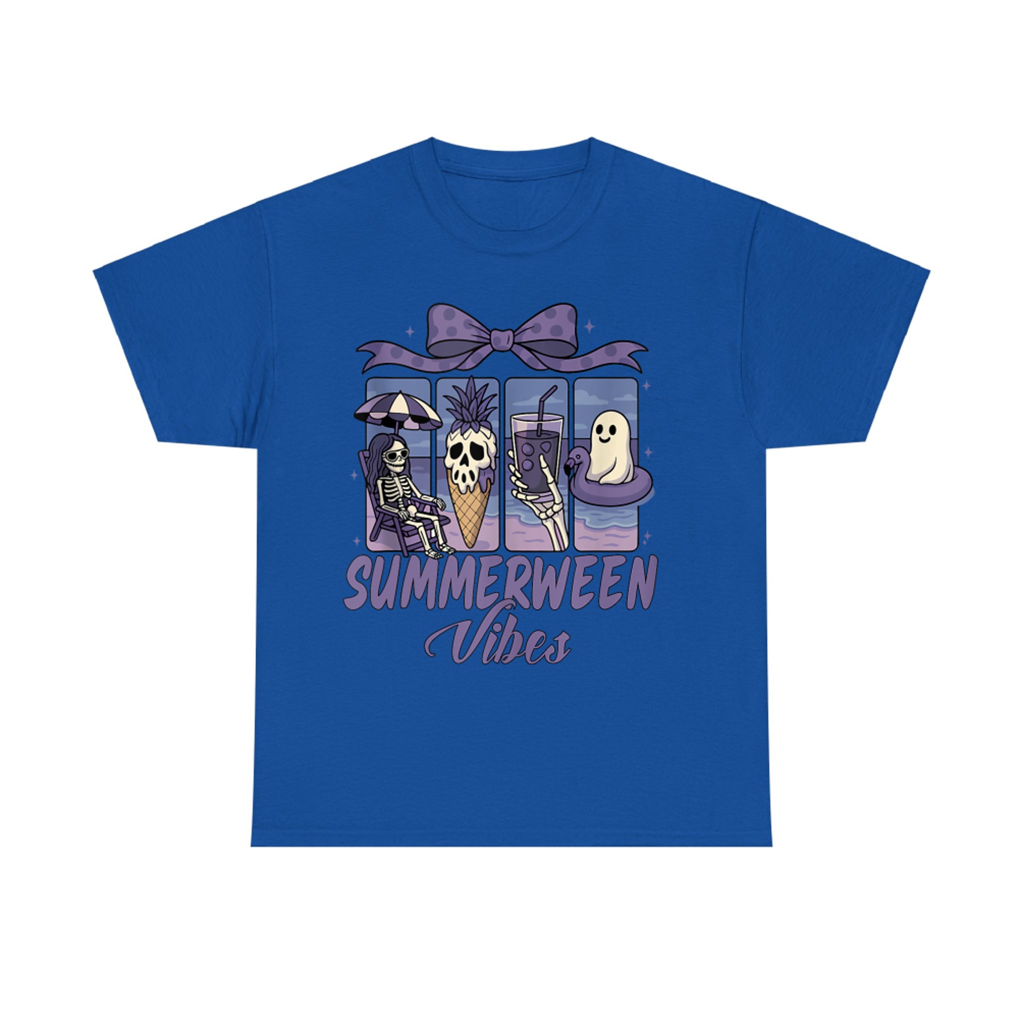 Summerween Vibes Kawaii Skeleton Ghost Purple T-Shirt