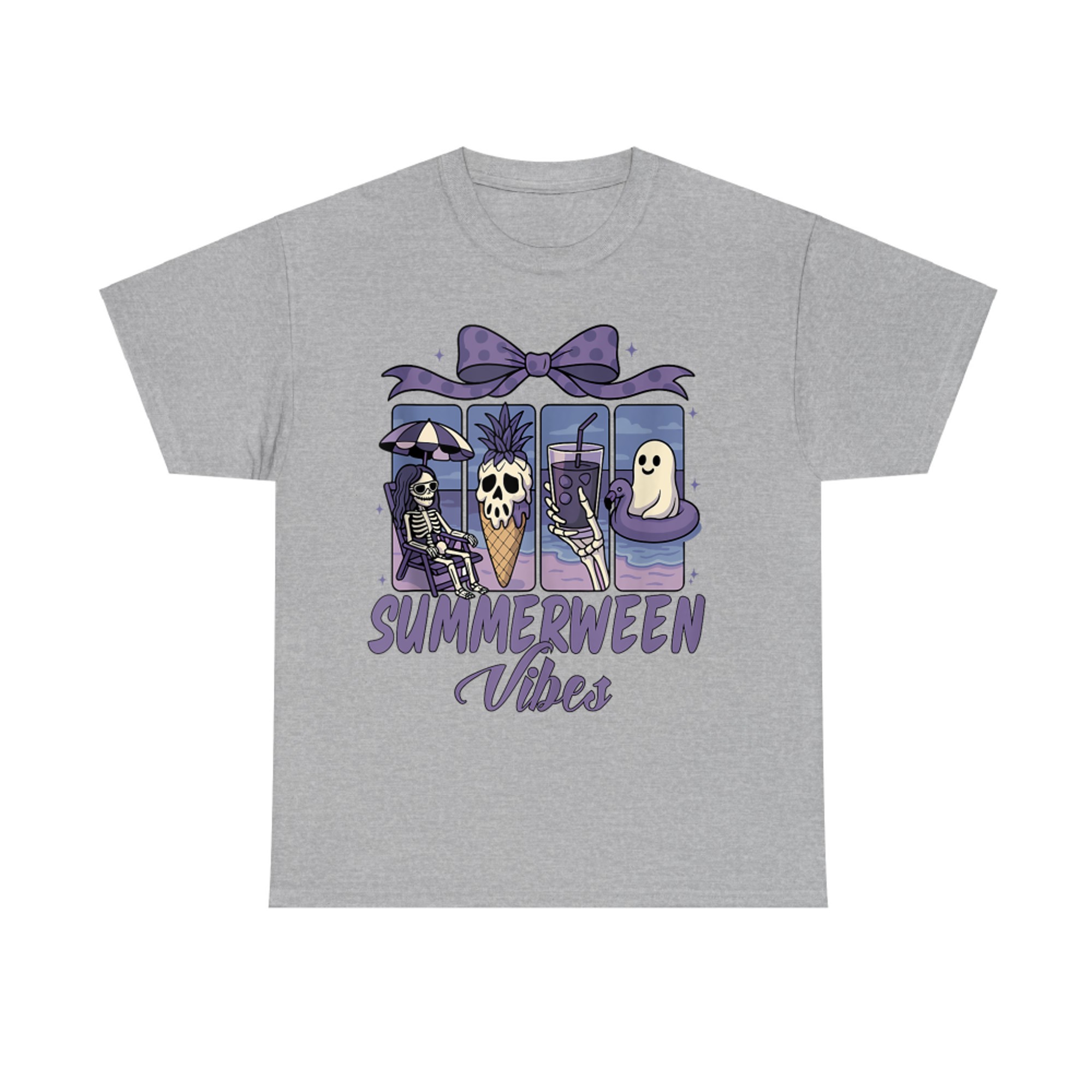Summerween Vibes Kawaii Skeleton Ghost Purple T-Shirt
