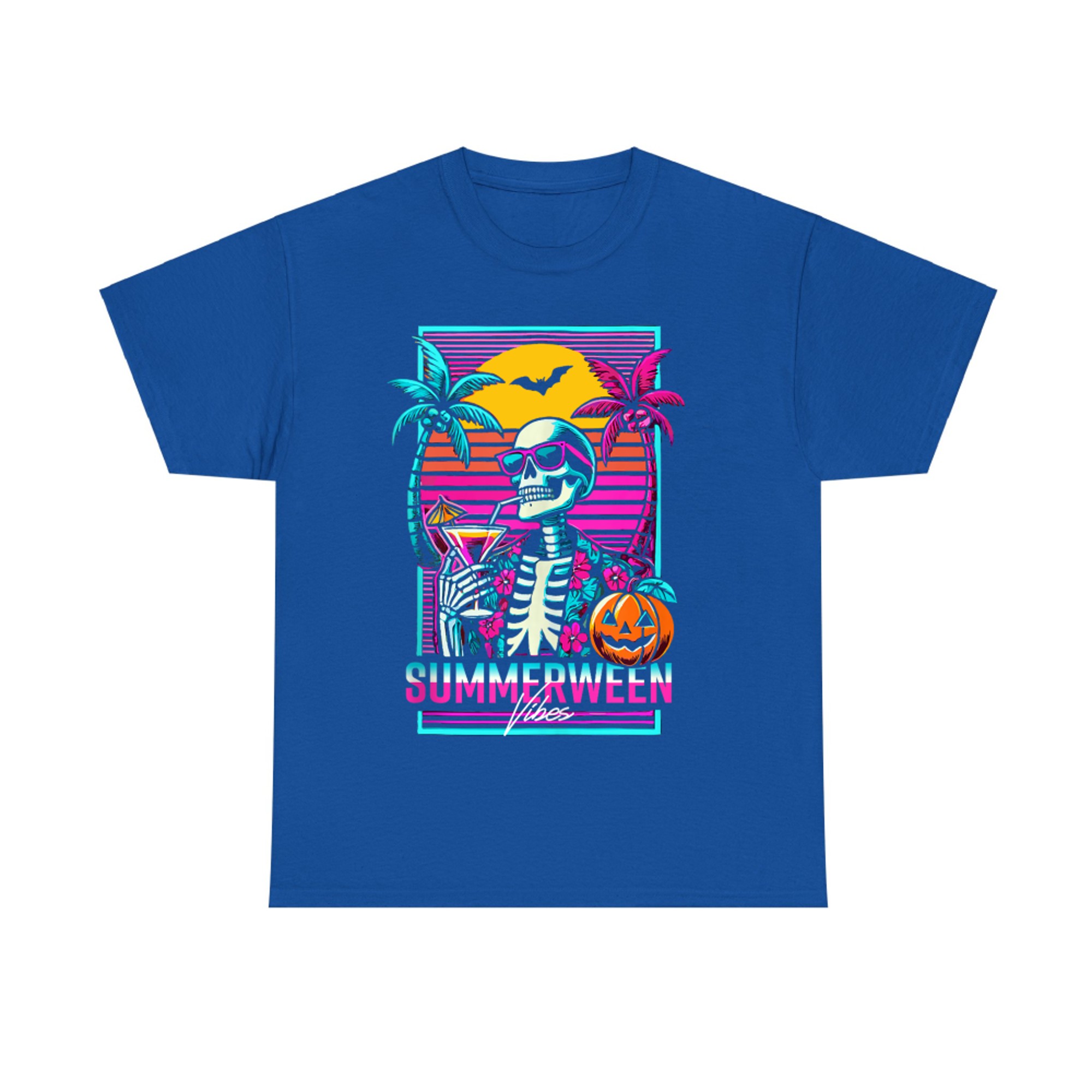 Summerween Vibes Retro 80s Skeleton Sunset T-Shirt