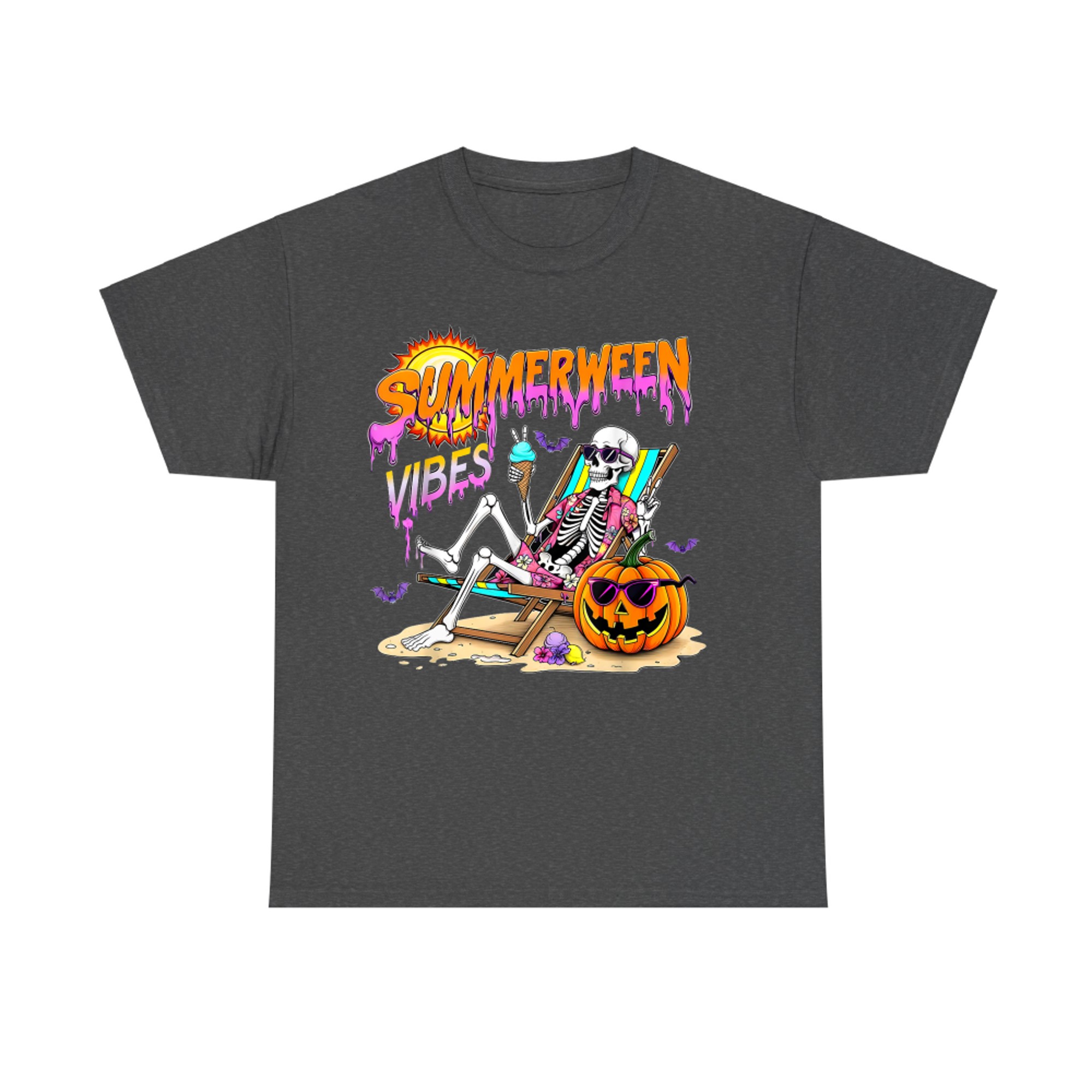 Summerween Vibes Skeleton Ice Cream Beach Pumpkin Spooky Vacation T-Shirt