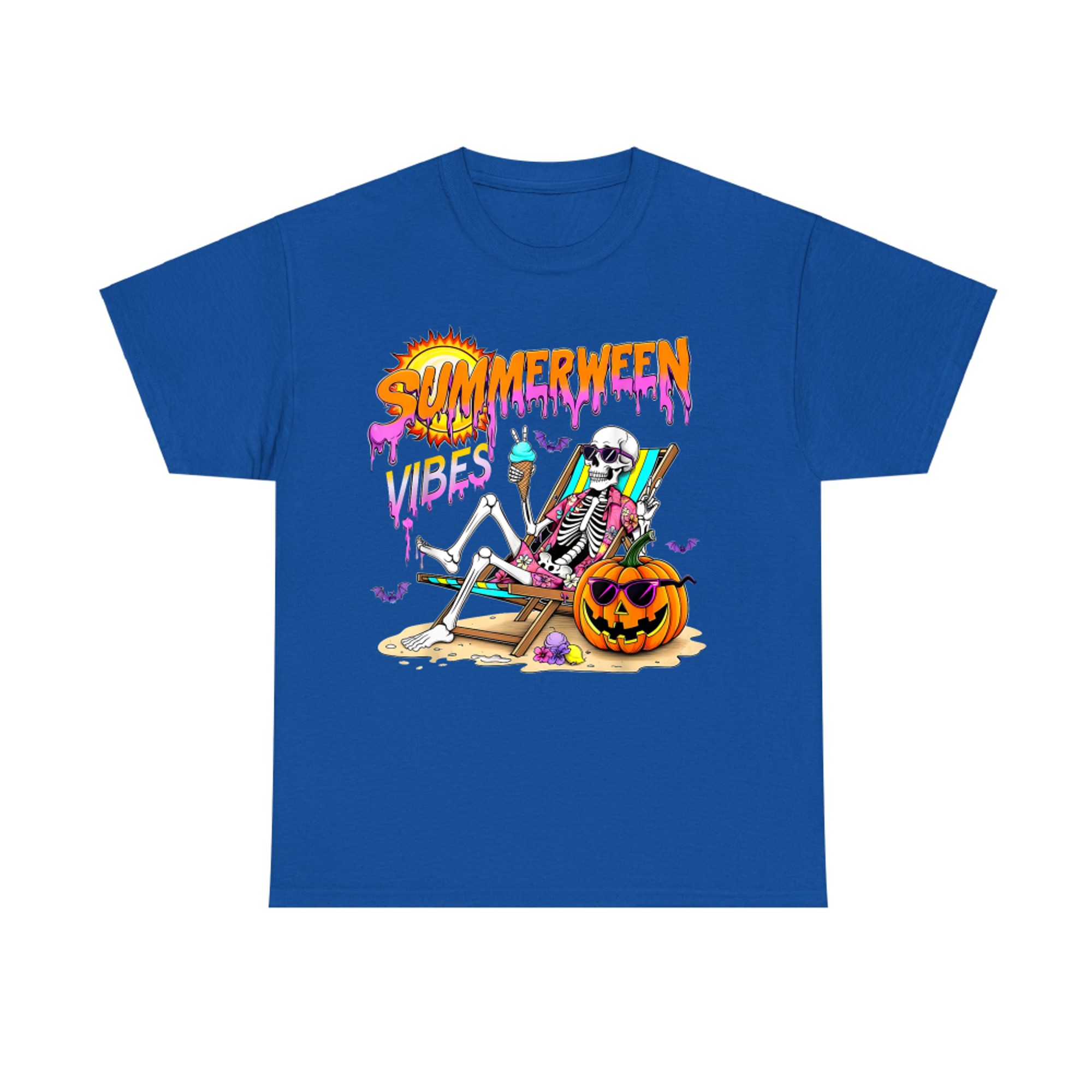 Summerween Vibes Skeleton Ice Cream Beach Pumpkin Spooky Vacation T-Shirt