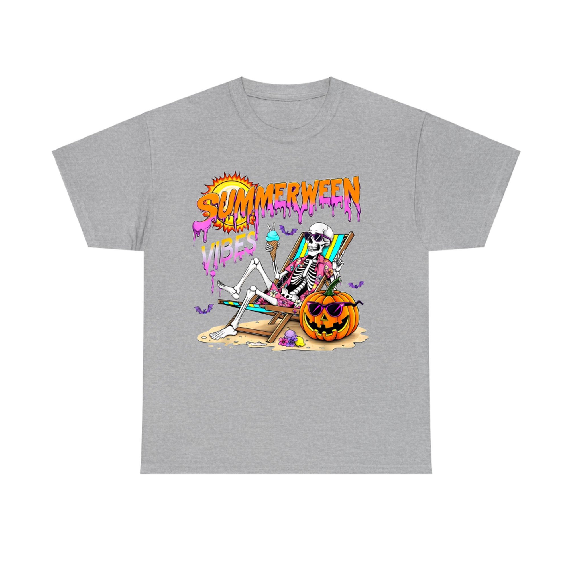 Summerween Vibes Skeleton Ice Cream Beach Pumpkin Spooky Vacation T-Shirt