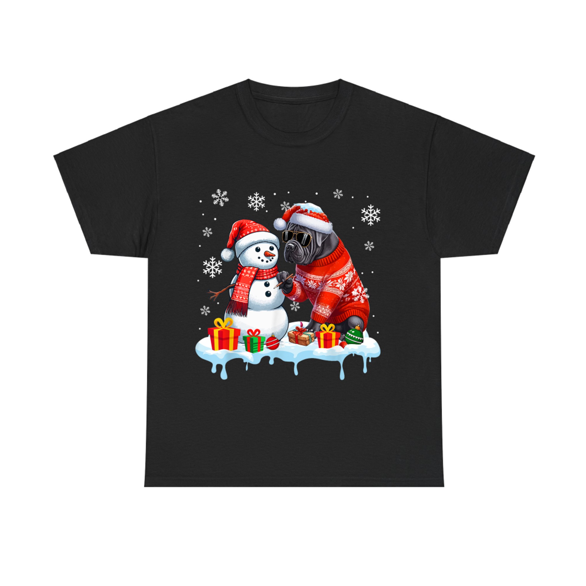 Cane Corso Christmas Cool Dog with Santa Hat and Snowman Scene