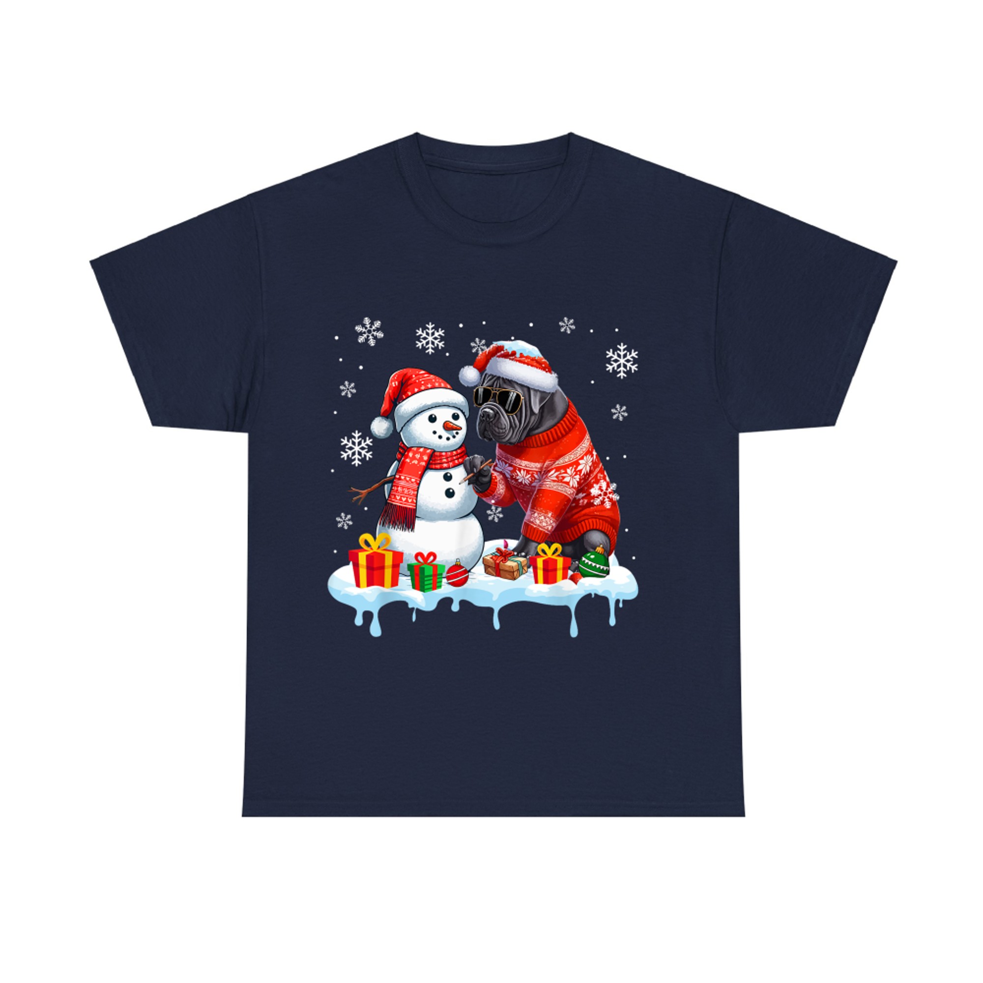 Cane Corso Christmas Cool Dog with Santa Hat and Snowman Scene
