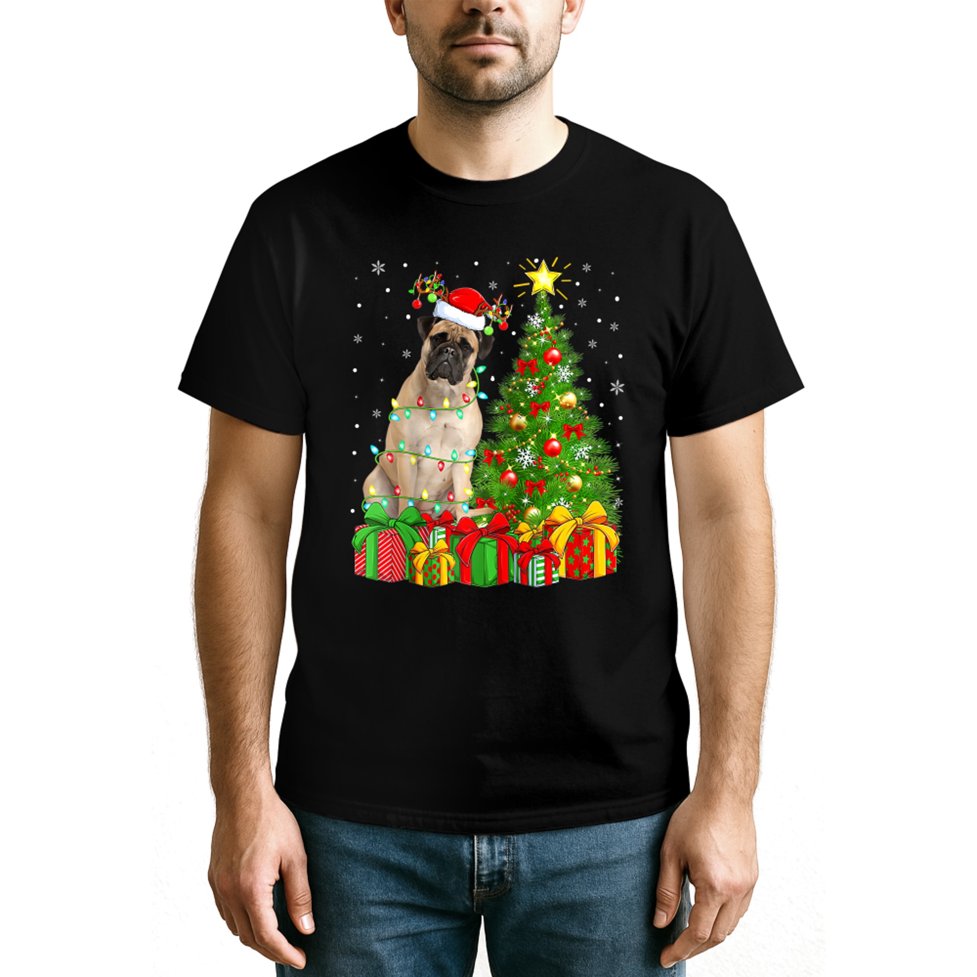 Bullmastiff Lighting Xmas Tree Santa Bullmastiff Christmas