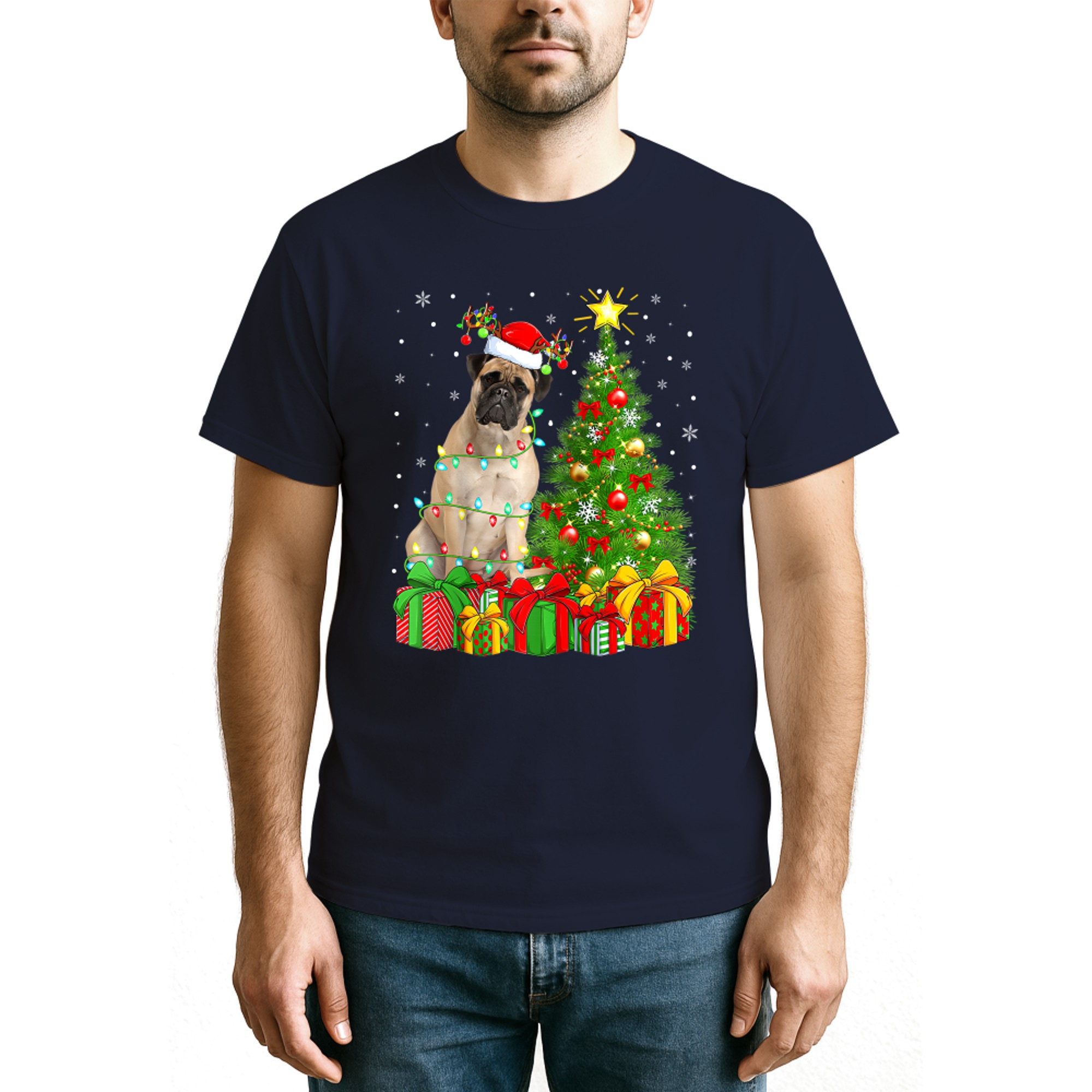 Bullmastiff Lighting Xmas Tree Santa Bullmastiff Christmas