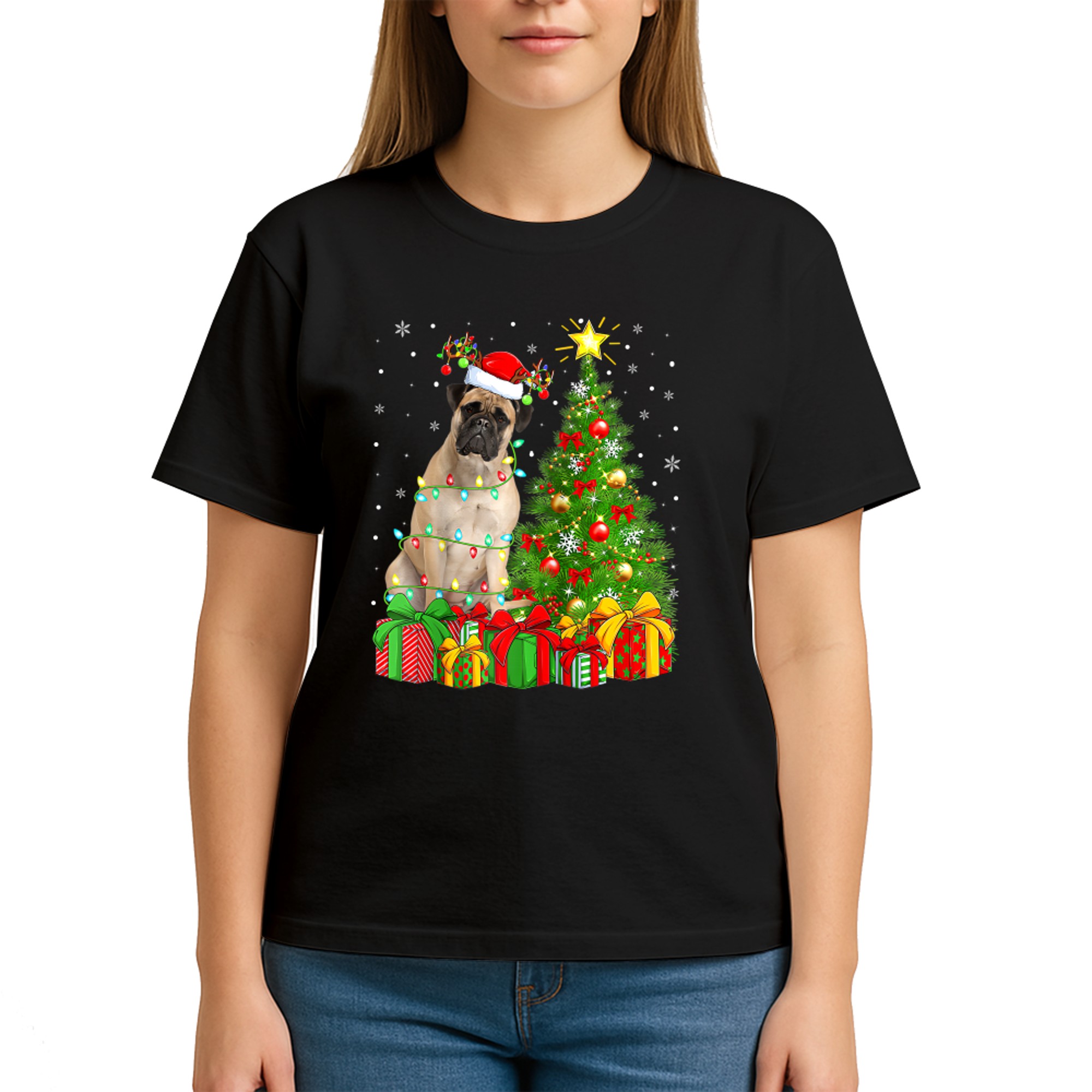 Bullmastiff Lighting Xmas Tree Santa Bullmastiff Christmas