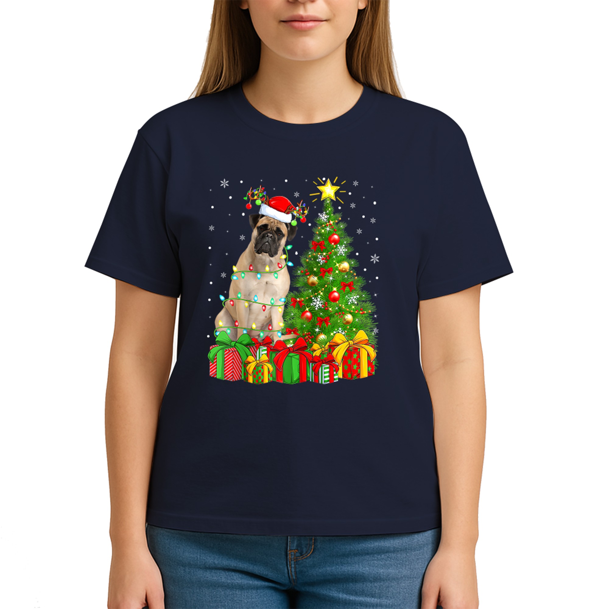 Bullmastiff Lighting Xmas Tree Santa Bullmastiff Christmas