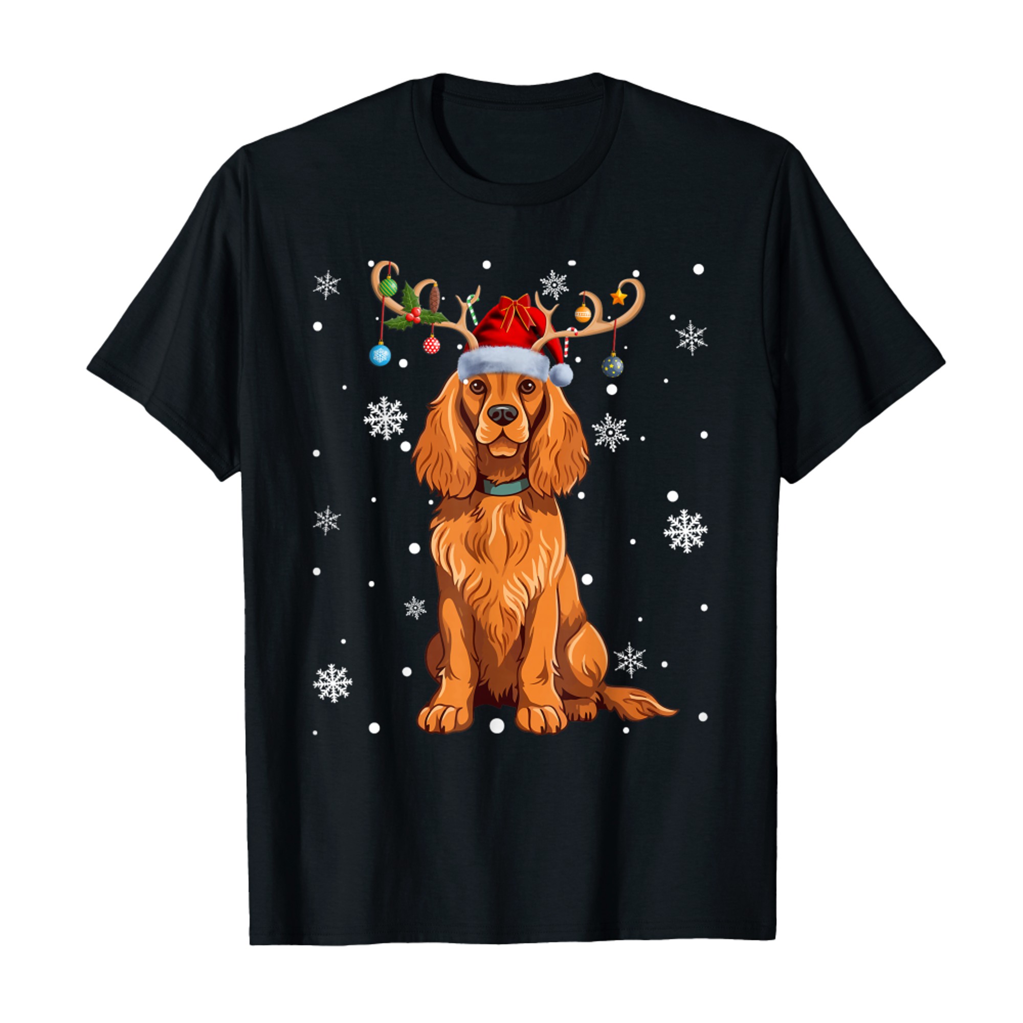 Christmas Balls Light Reindeer Santa Hat Cocker Spaniel Xmas