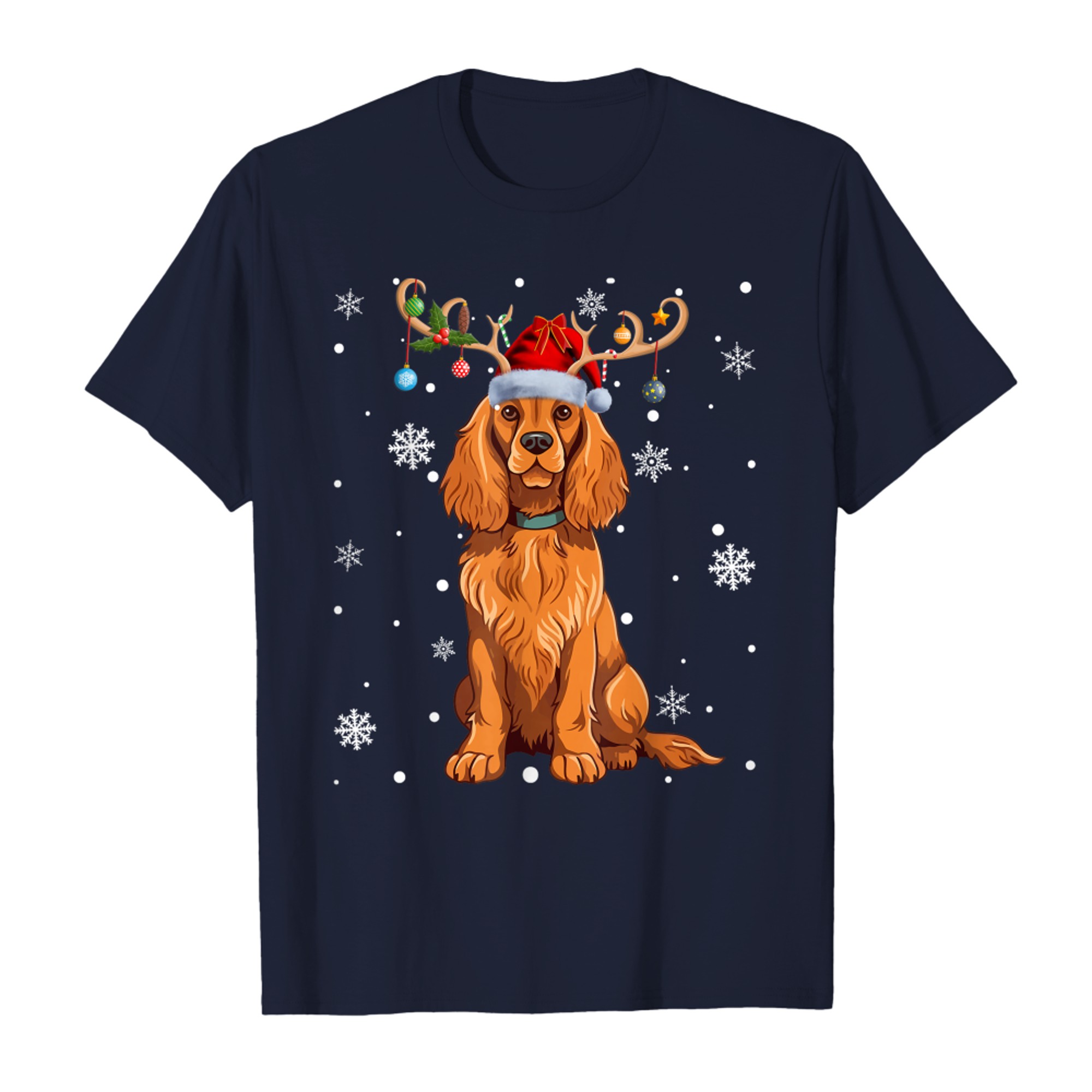 Christmas Balls Light Reindeer Santa Hat Cocker Spaniel Xmas