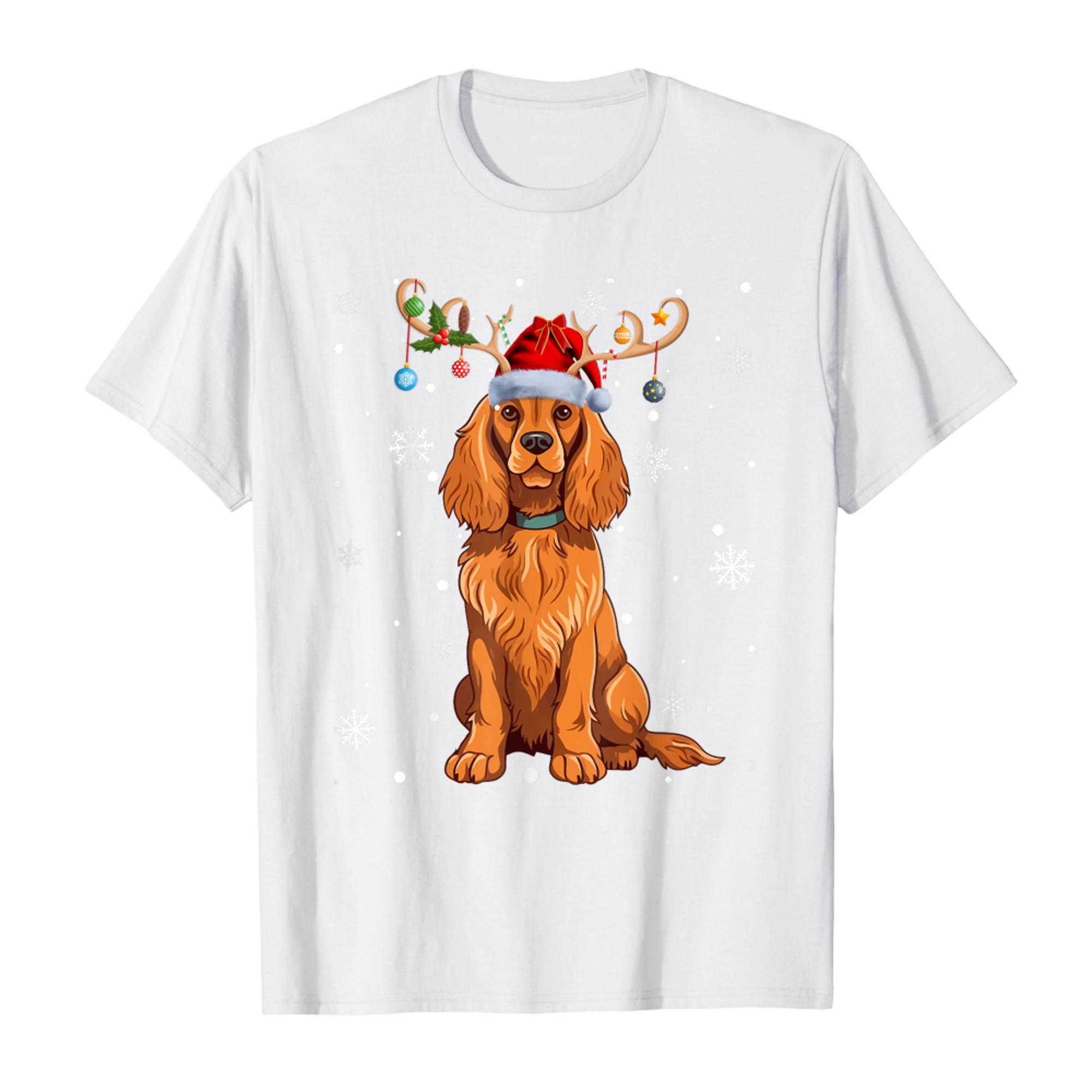 Christmas Balls Light Reindeer Santa Hat Cocker Spaniel Xmas