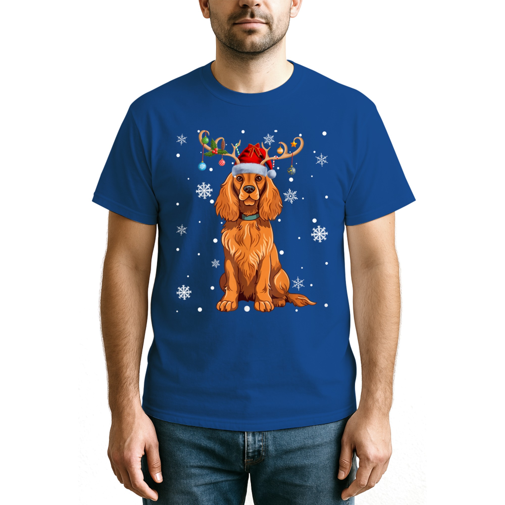 Christmas Balls Light Reindeer Santa Hat Cocker Spaniel Xmas