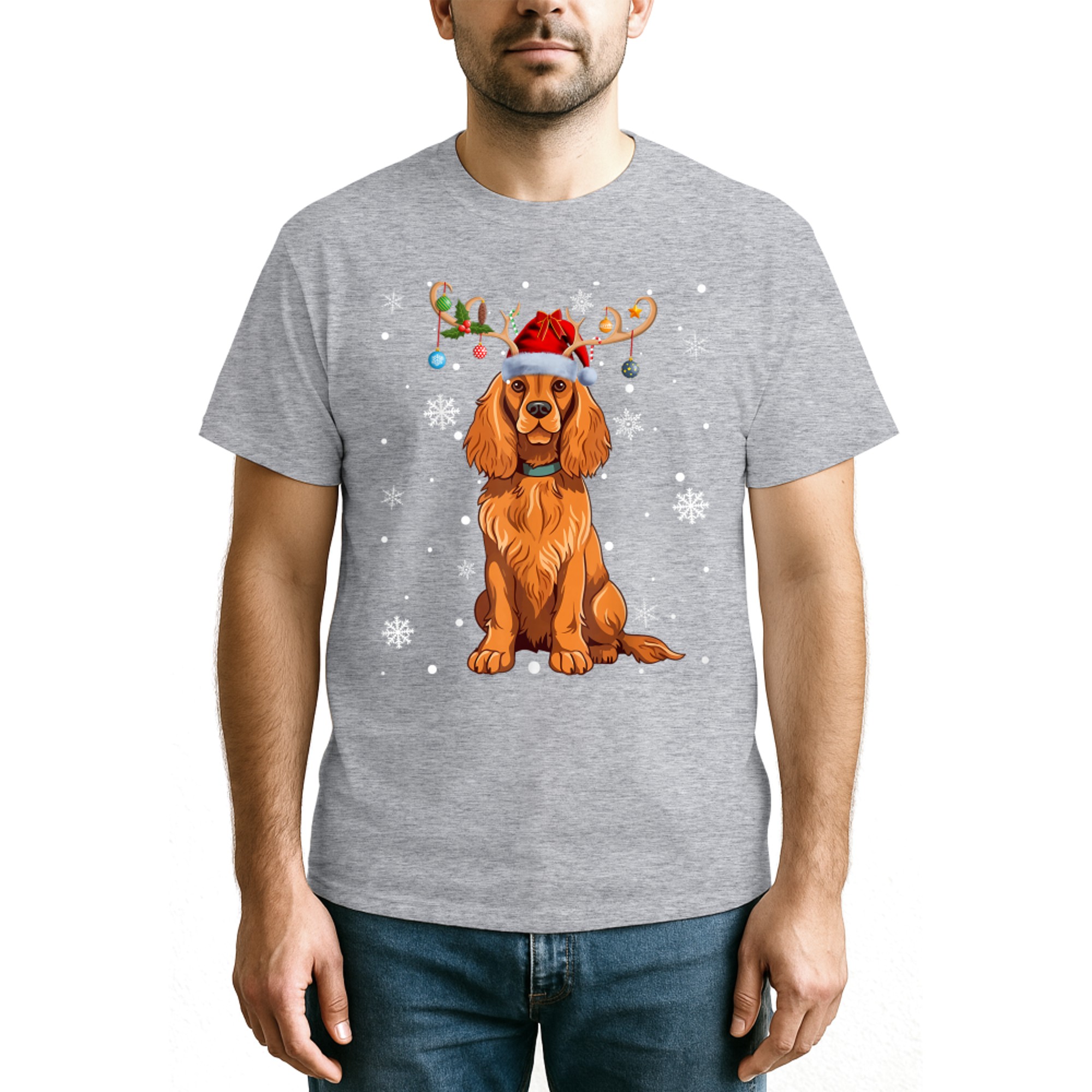 Christmas Balls Light Reindeer Santa Hat Cocker Spaniel Xmas