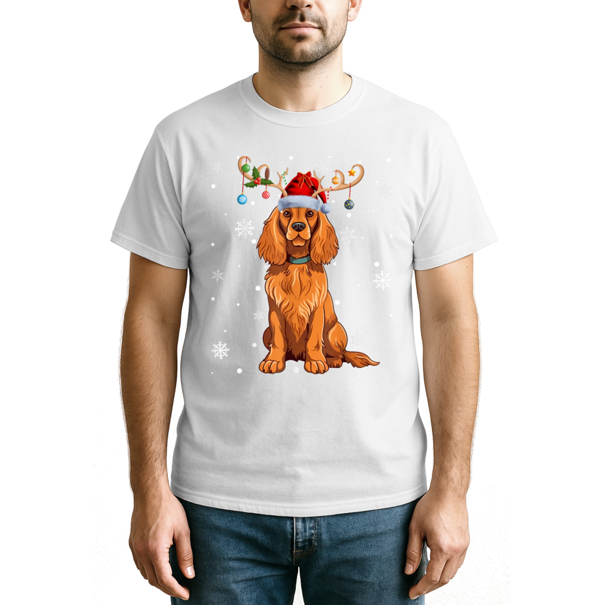 Christmas Balls Light Reindeer Santa Hat Cocker Spaniel Xmas