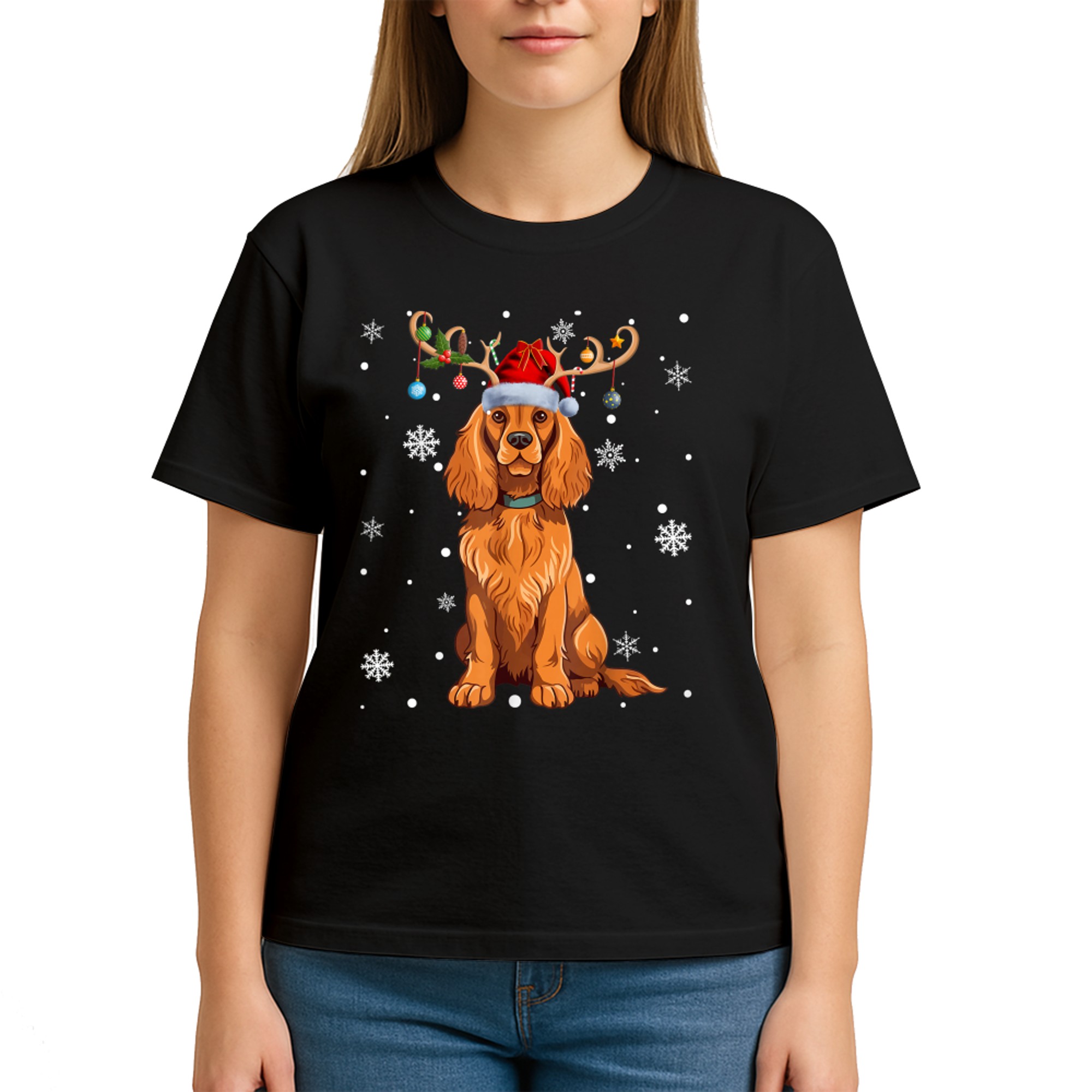 Christmas Balls Light Reindeer Santa Hat Cocker Spaniel Xmas