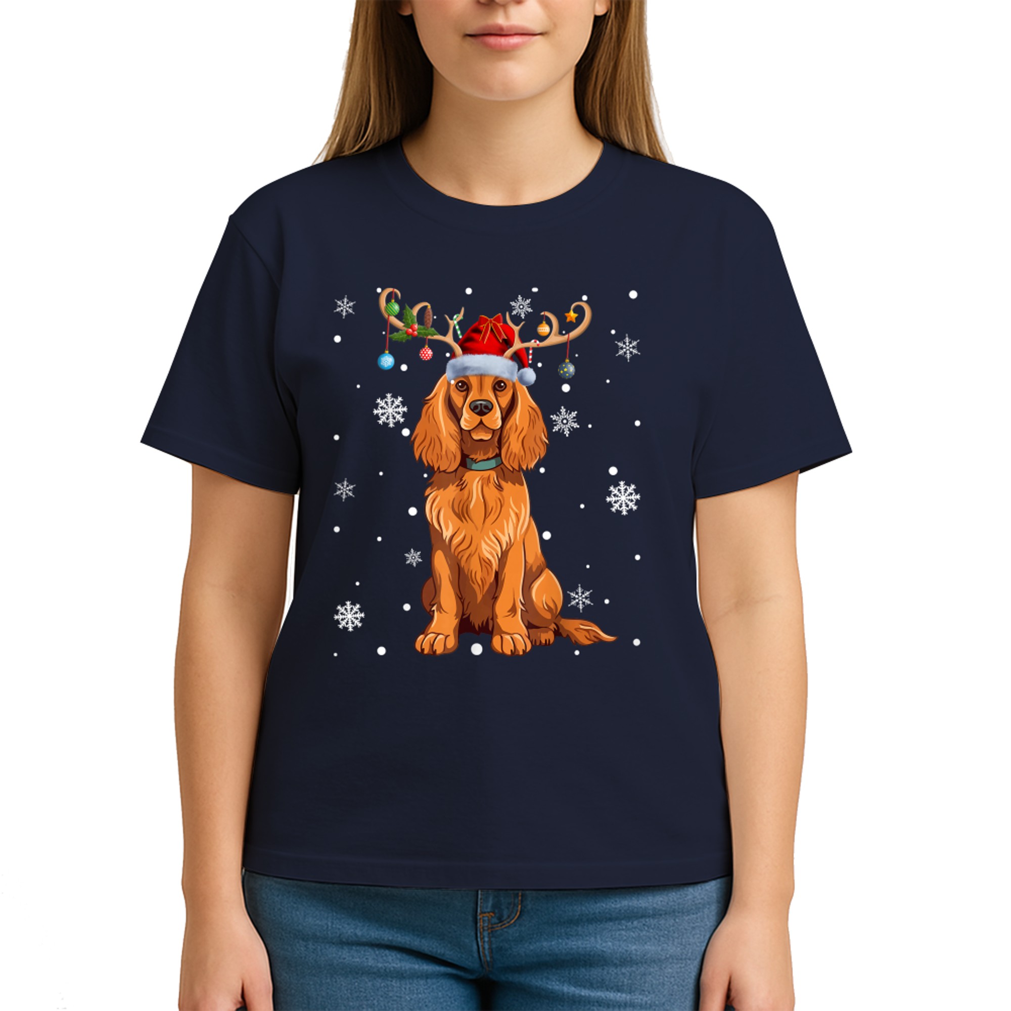 Christmas Balls Light Reindeer Santa Hat Cocker Spaniel Xmas