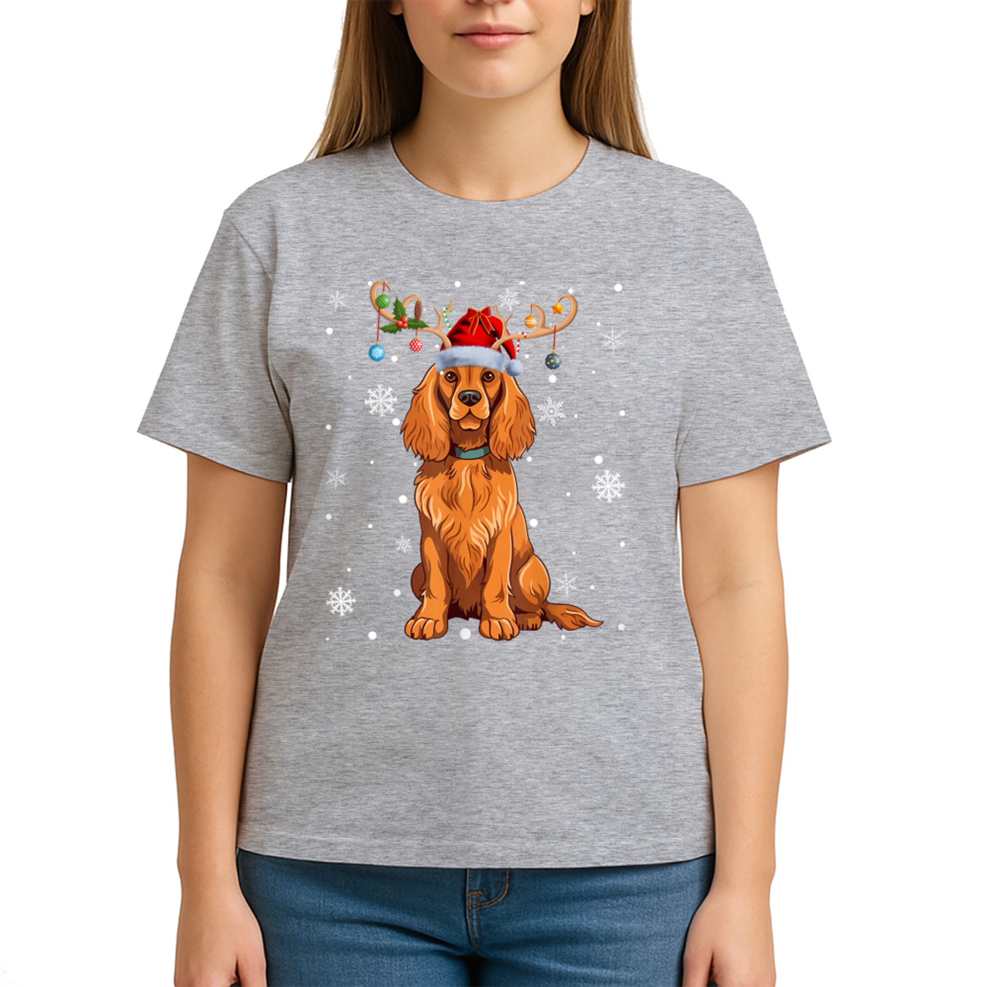 Christmas Balls Light Reindeer Santa Hat Cocker Spaniel Xmas