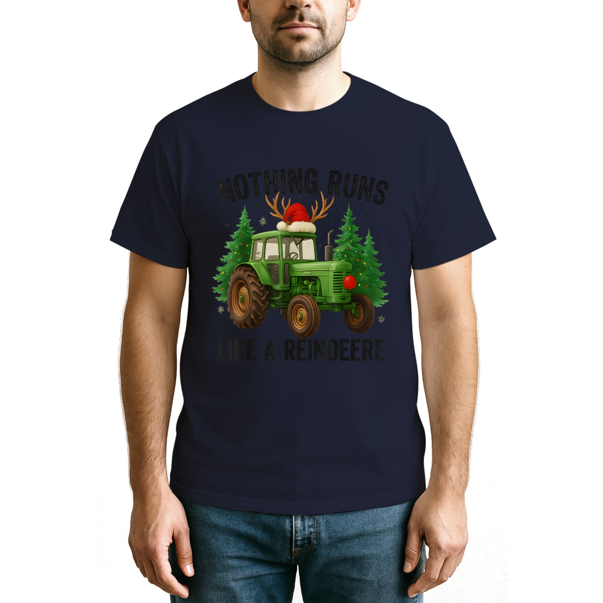Christmas Tractor Farm Nothing Runs Like A Reindeer Xmas