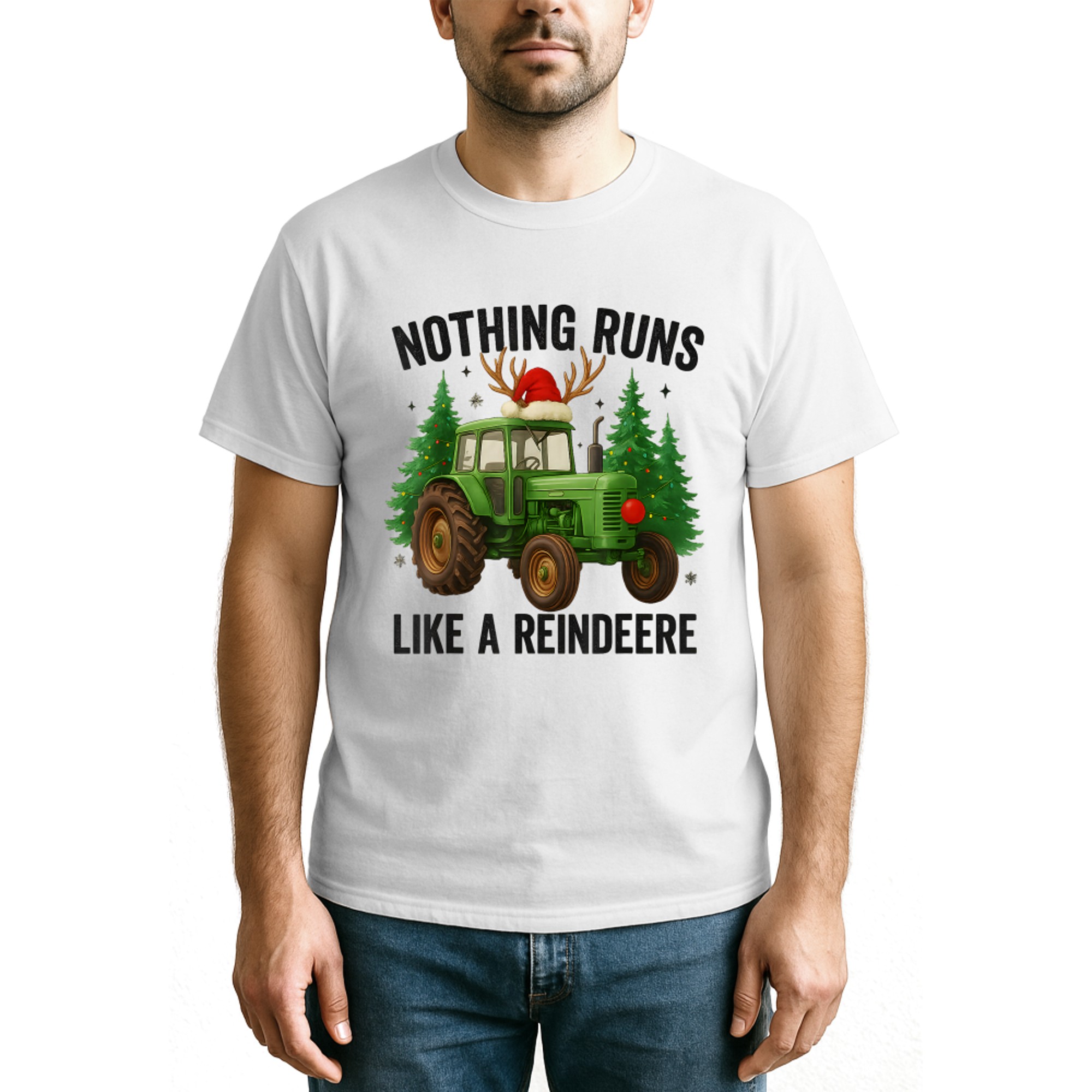 Christmas Tractor Farm Nothing Runs Like A Reindeer Xmas