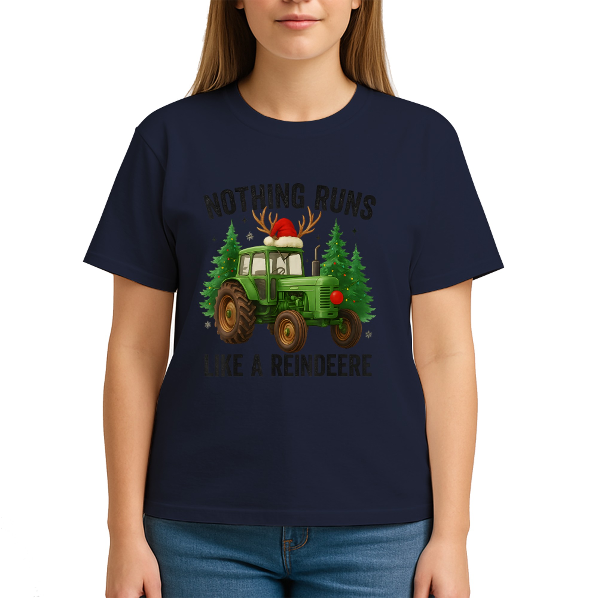 Christmas Tractor Farm Nothing Runs Like A Reindeer Xmas