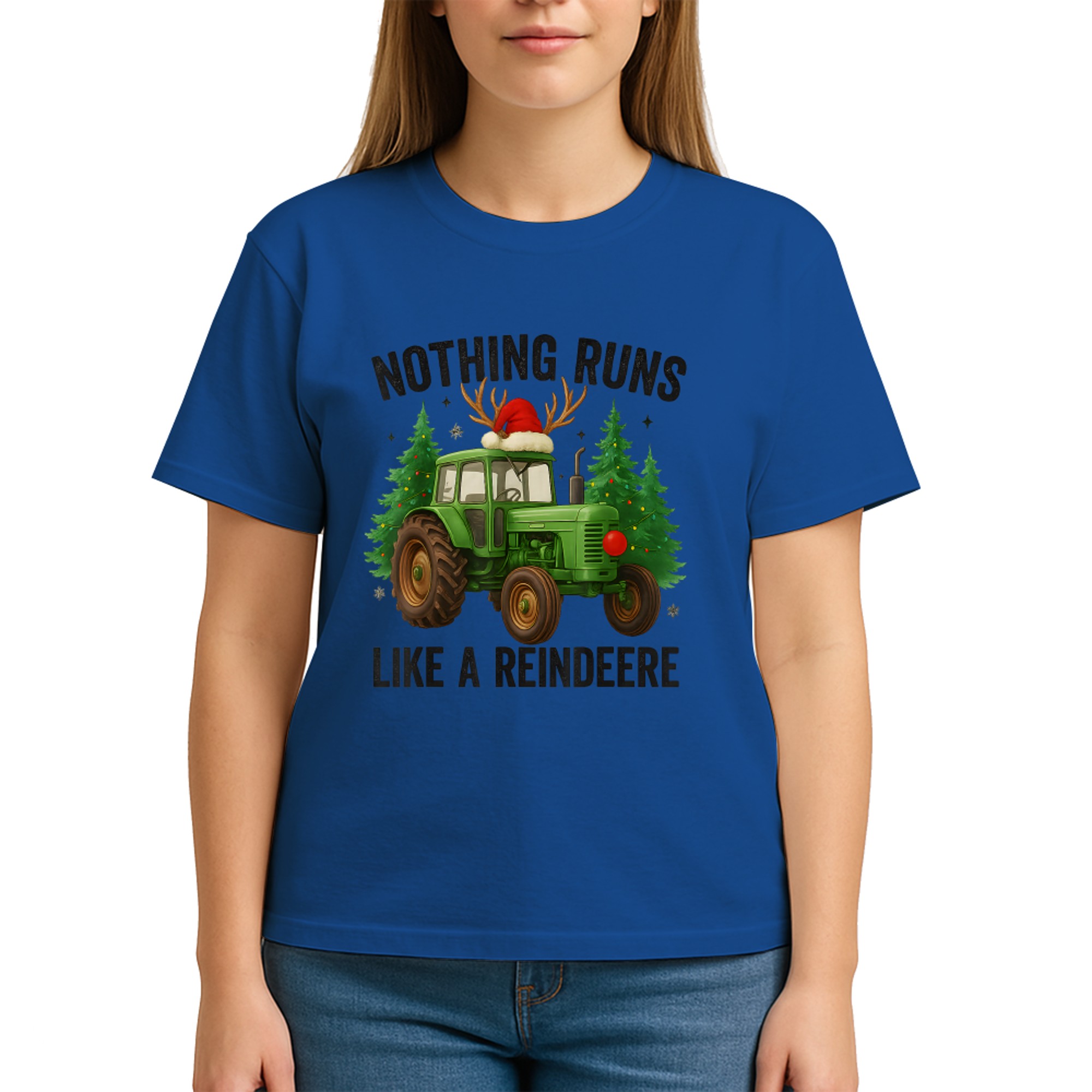 Christmas Tractor Farm Nothing Runs Like A Reindeer Xmas